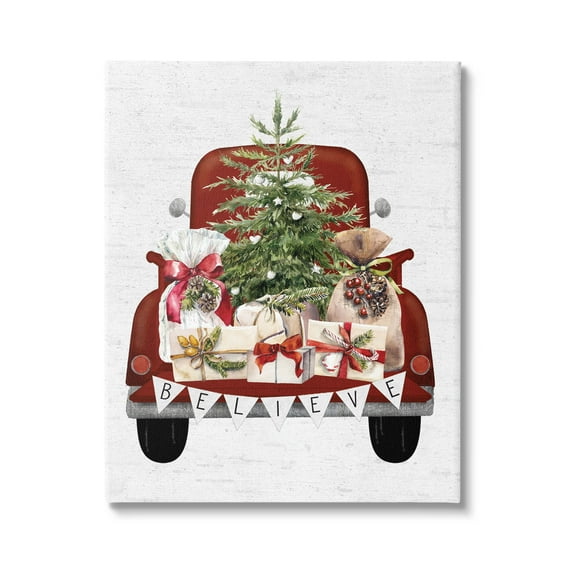 Stupell Industries Believe Seasonal Christmas Truck Graphic Art Gallery Wrapped Canvas Print Wall Art, Design by Lettered and Lined