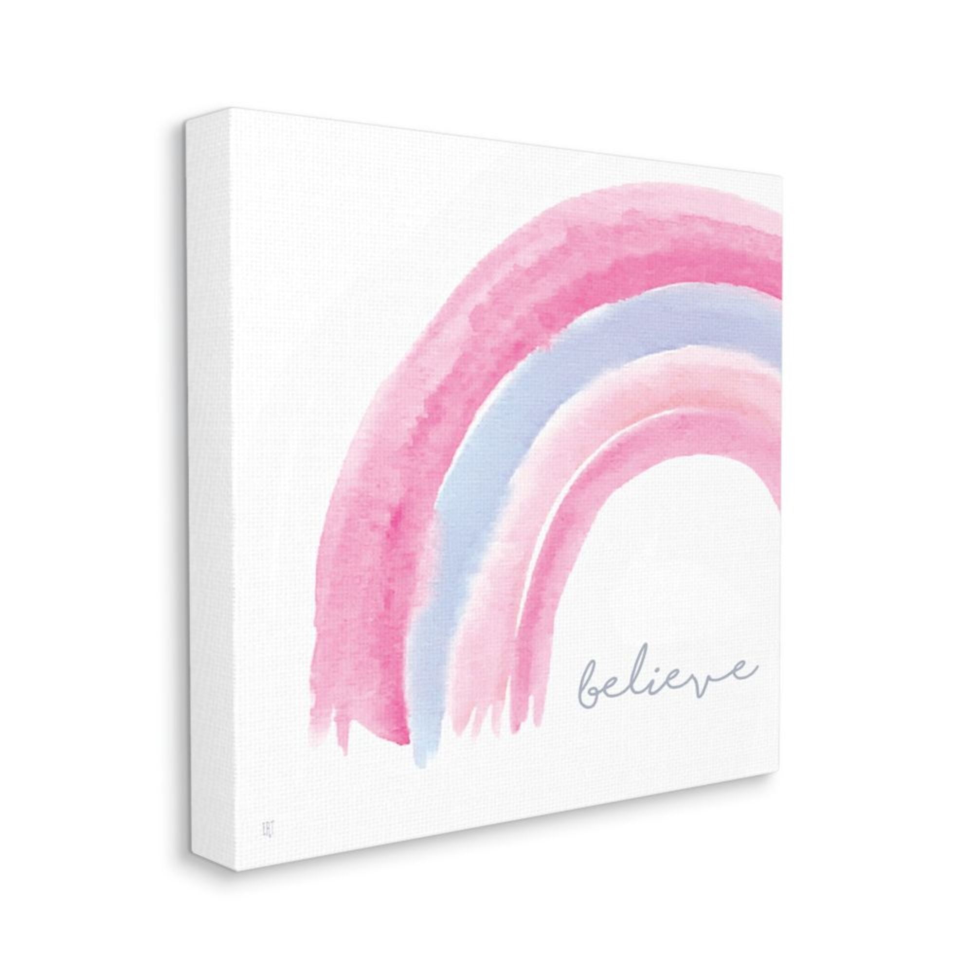 Stupell Industries Believe Watercolor Rainbow Pink Purple Design Design by Elizabeth Tyndall, 24" x 24"