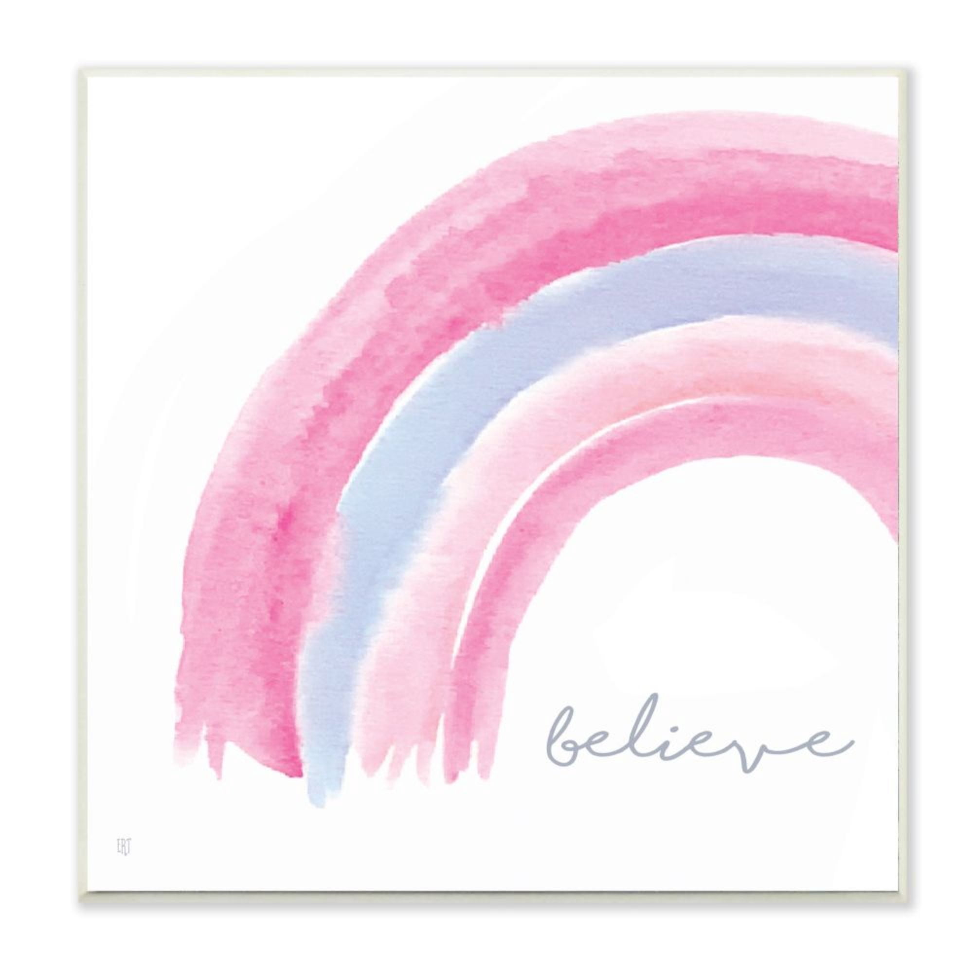 Stupell Industries Believe Watercolor Rainbow Pink Purple Design Design by Elizabeth Tyndall