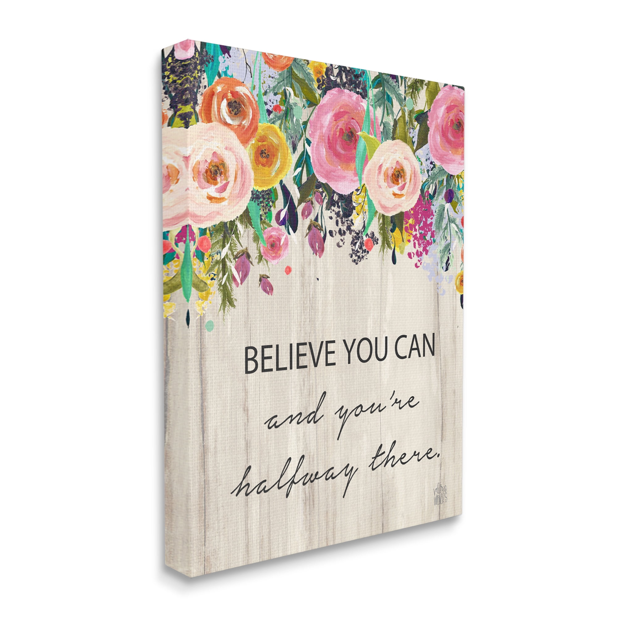 Stupell Industries Believe You Can Motto Blooming Spring Floral Cascade, 30 x 40, Designed by Valerie Wieners
