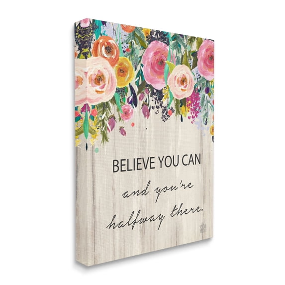 Stupell Industries Believe You Can Motto Blooming Spring Floral Cascade Country Painting Gallery-Wrapped Canvas Print Wall Art, 24 x 30, Design by Valerie Wieners