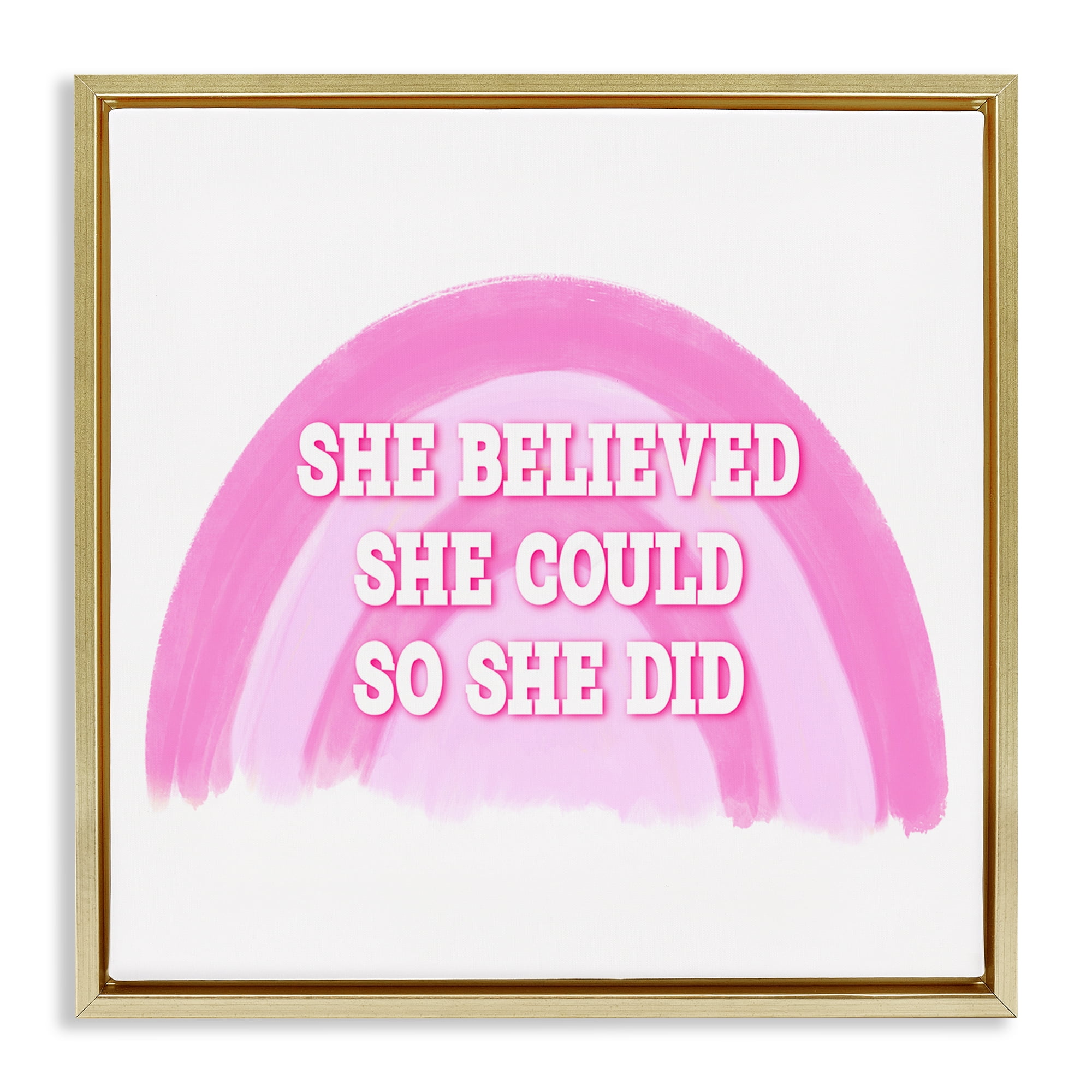 Stupell Industries Believed She Could Text & Numbers Painting Gold Floater Framed Canvas Art Print Wall Art, 18 x 18