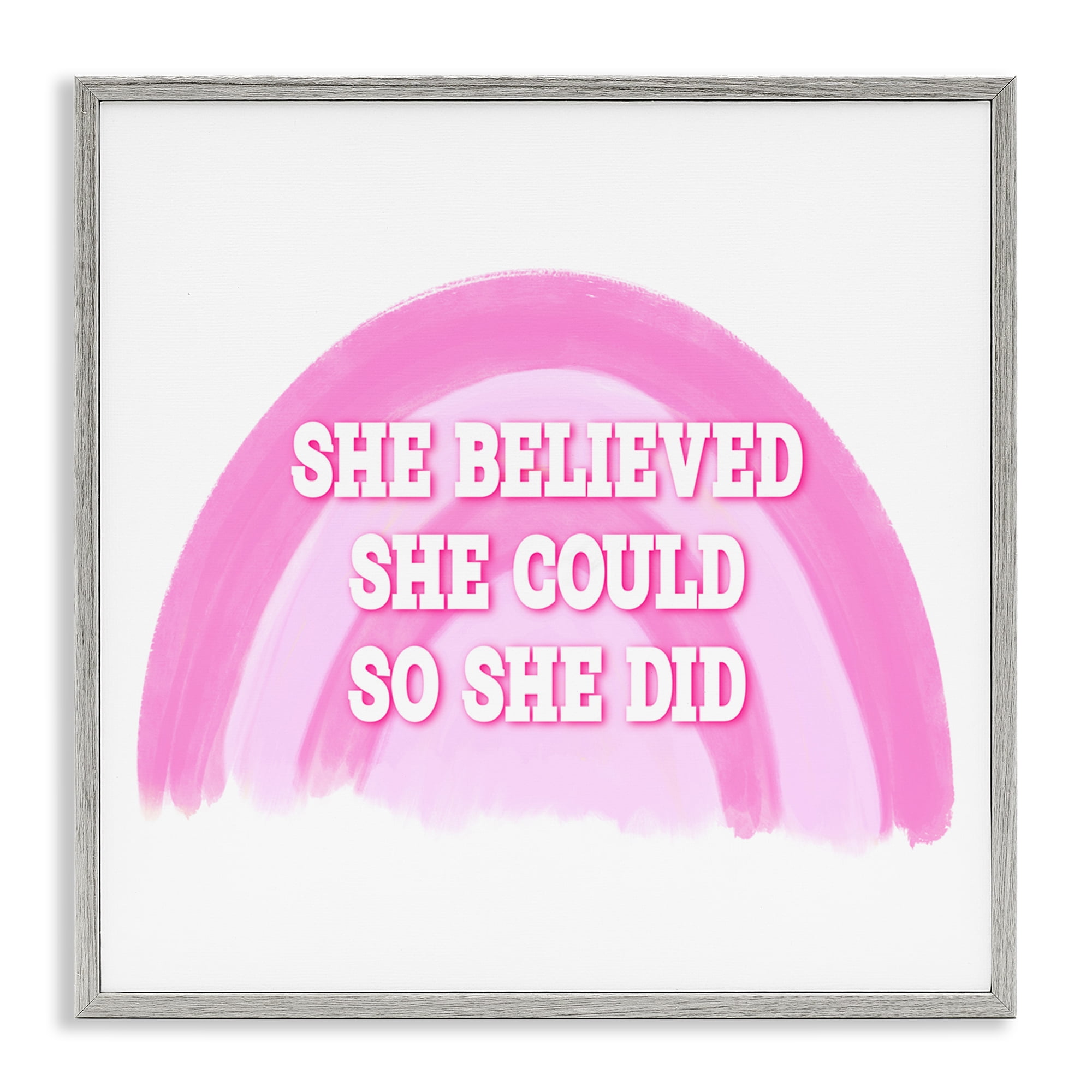 Stupell Industries Believed She Could Text & Numbers Painting Gray Framed Art Print Wall Art, 17 x 17