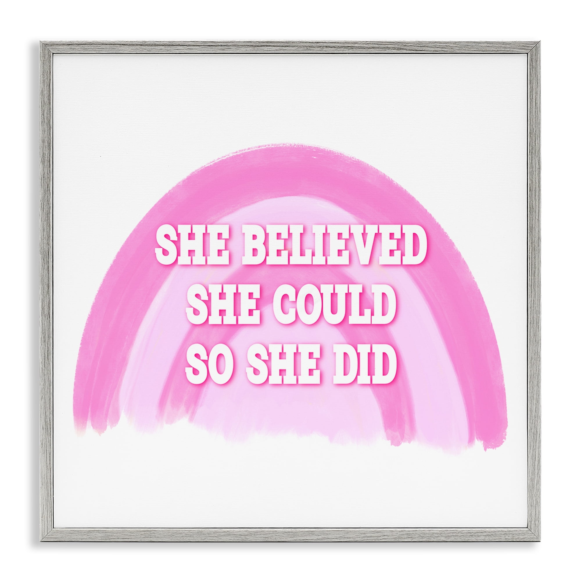 Stupell Industries Believed She Could Text & Numbers Painting Gray Framed Art Print Wall Art, 24 x 24