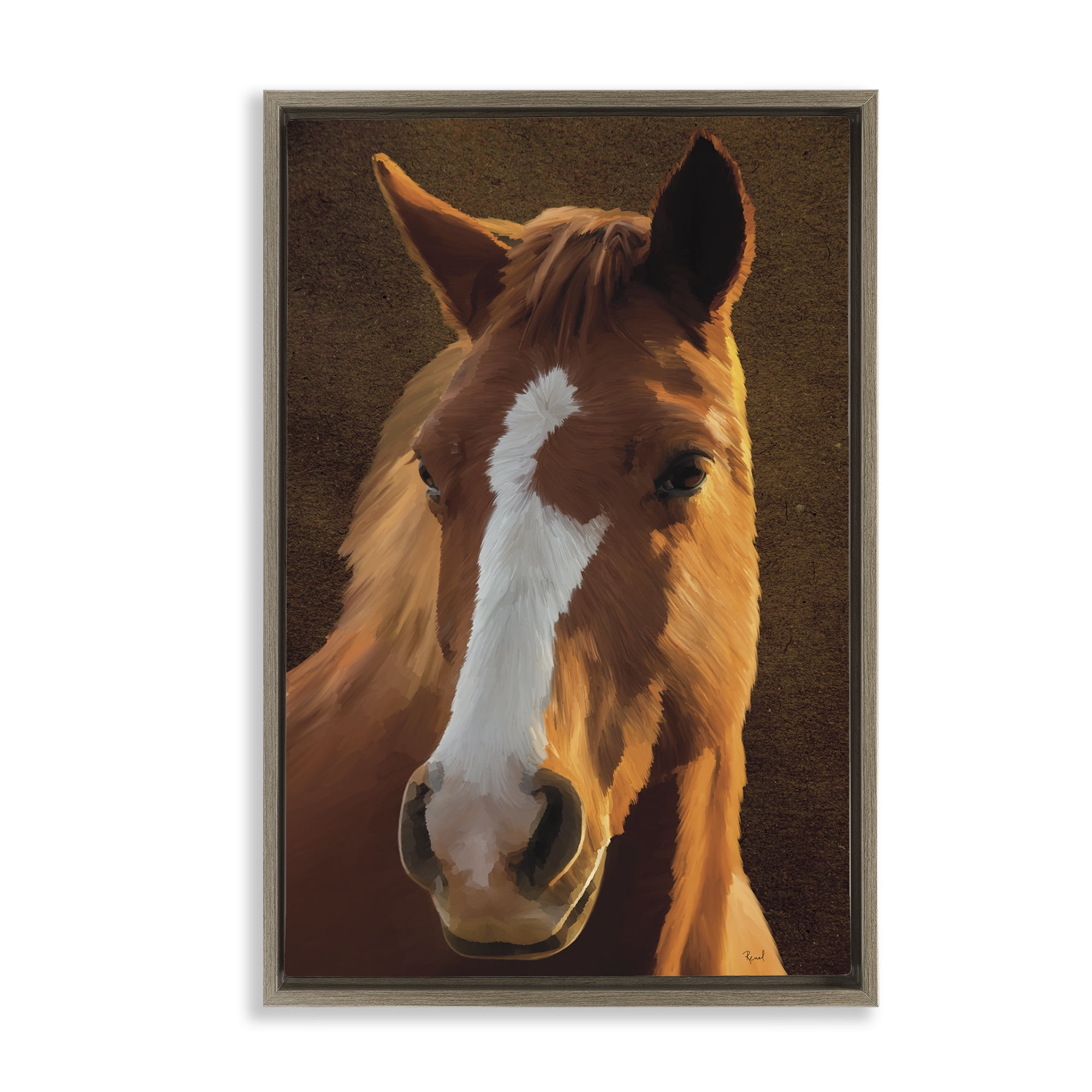 Stupell Industries Bella Brown Horse Face Animals Painting Brown Floater Framed Canvas Art Print Wall Art, 21 x 31