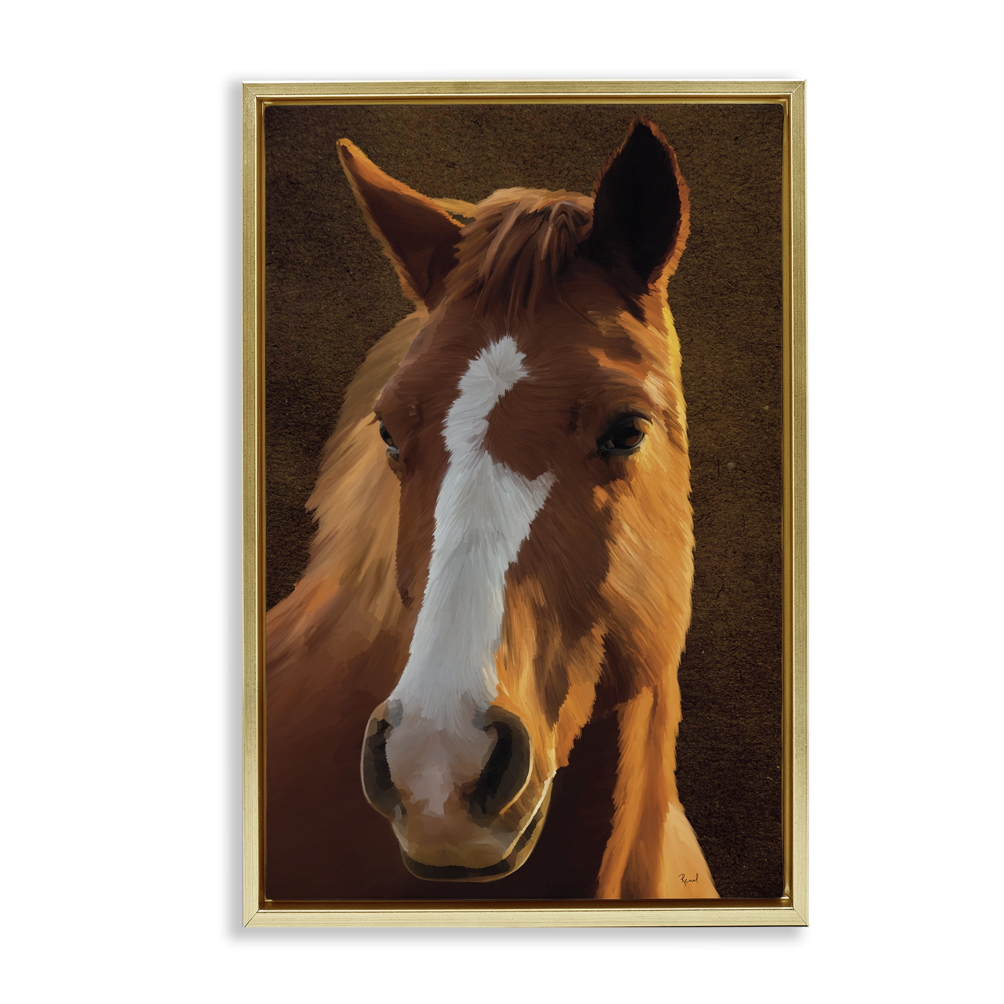 Stupell Industries Bella Brown Horse Face Animals Painting Gold Floater Framed Canvas Art Print Wall Art, 17 x 25