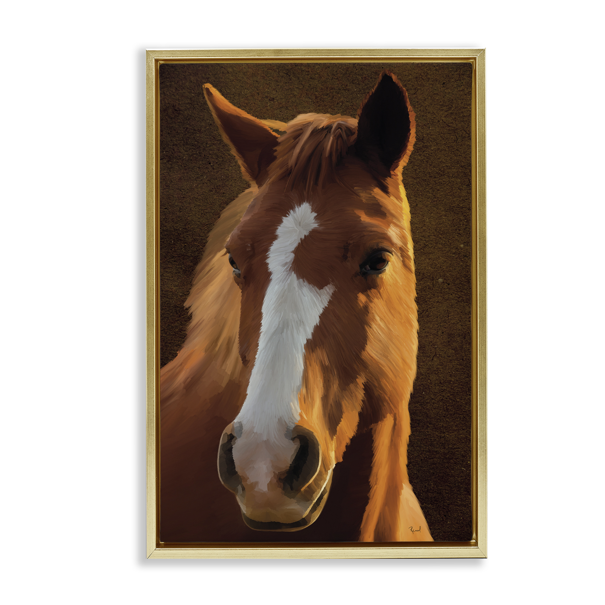 Stupell Industries Bella Brown Horse Face Animals Painting Gold Floater Framed Canvas Art Print Wall Art, 21 x 31