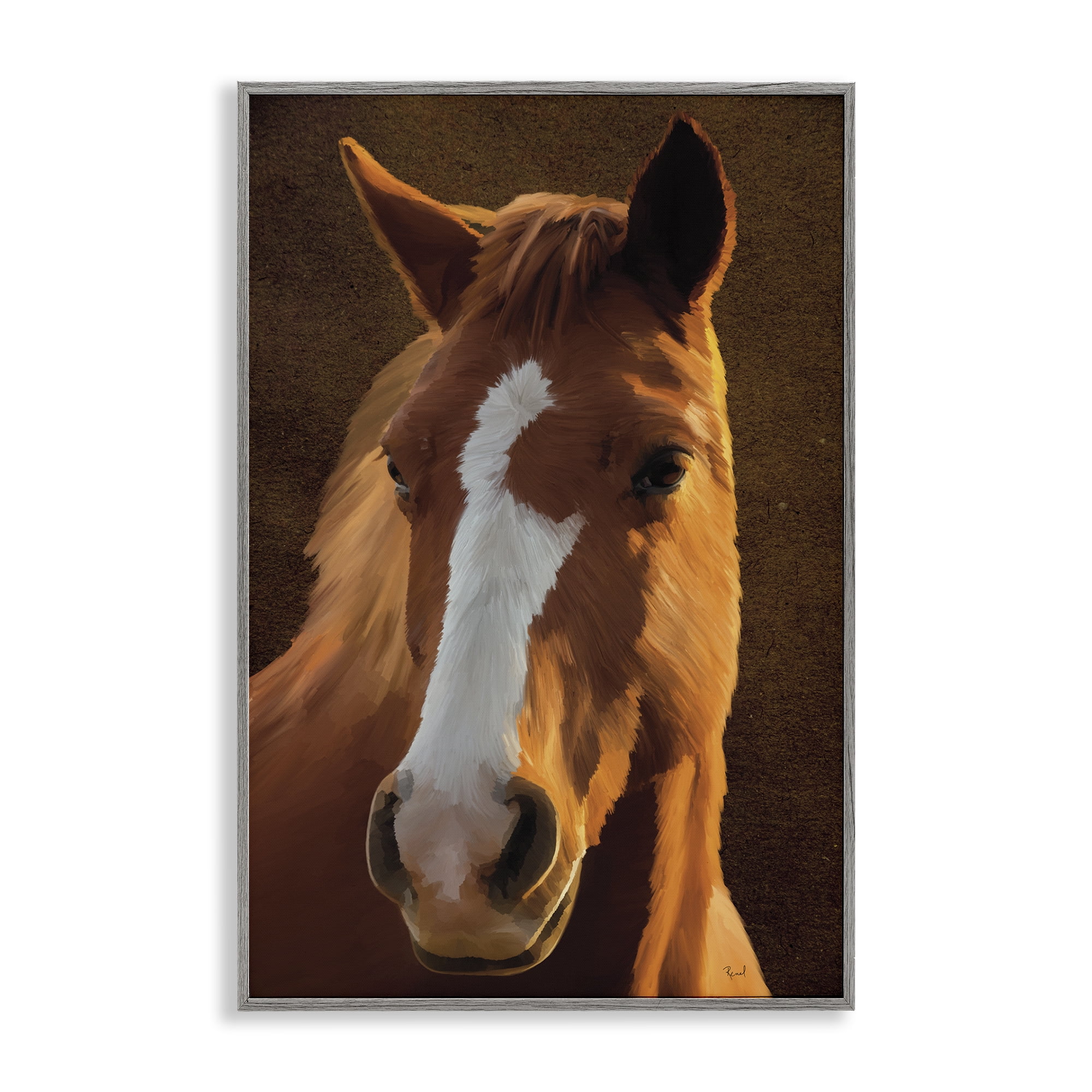 Stupell Industries Bella Brown Horse Face Animals Painting Gray Framed Art Print Wall Art, 12 x 18