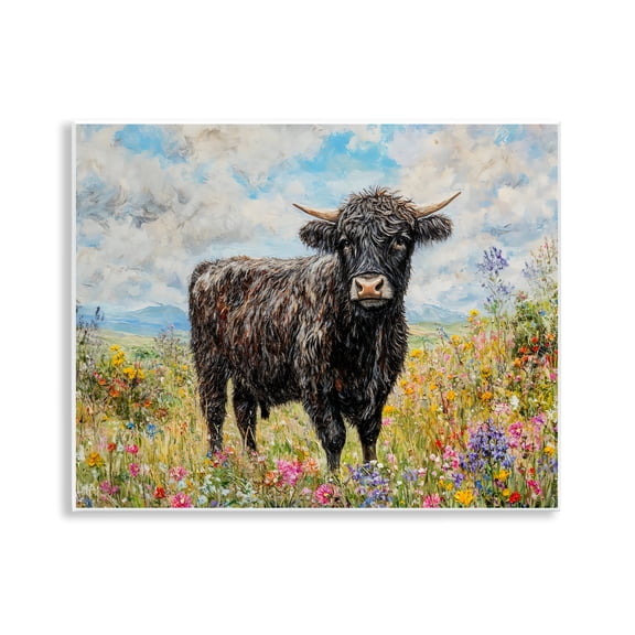 Stupell Industries Belted Galloway in Meadow Animals Painting Unframed Art Print Wall Art, 14 x 11