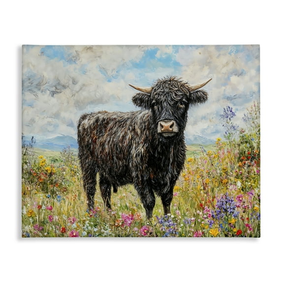 Stupell Industries Belted Galloway in Meadow Animals Painting Wrapped Canvas Canvas Art Print Wall Art, 30 x 24