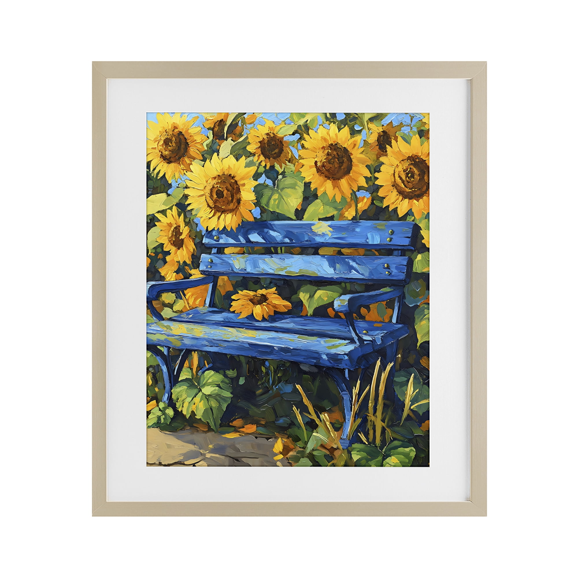 Stupell Industries Bench in Sunflower Field Birch Framed Print Under Glass, design by Creative Studio