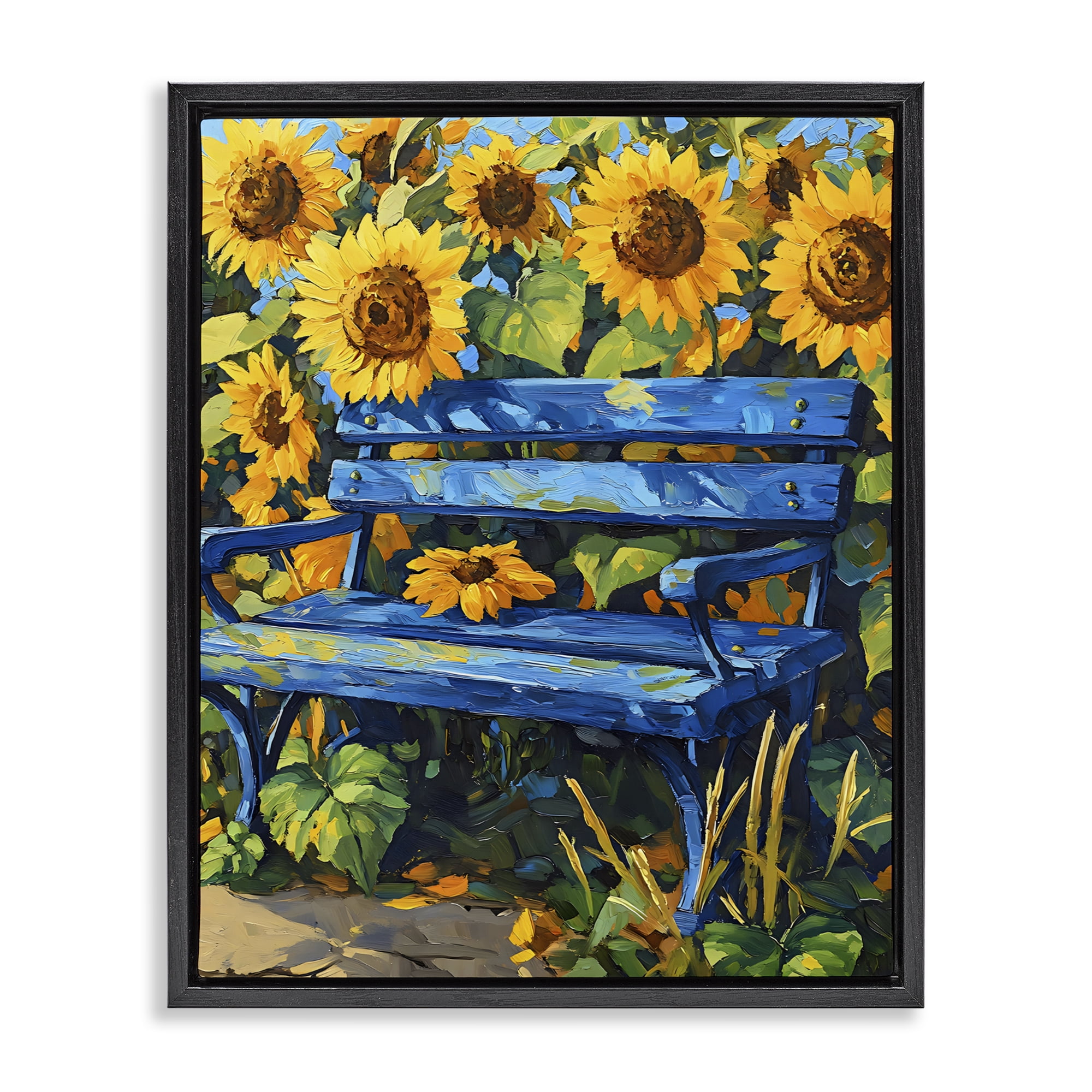 Stupell Industries Bench in Sunflower Field Black Framed Floater Canvas Wall Art, design by Creative Studio