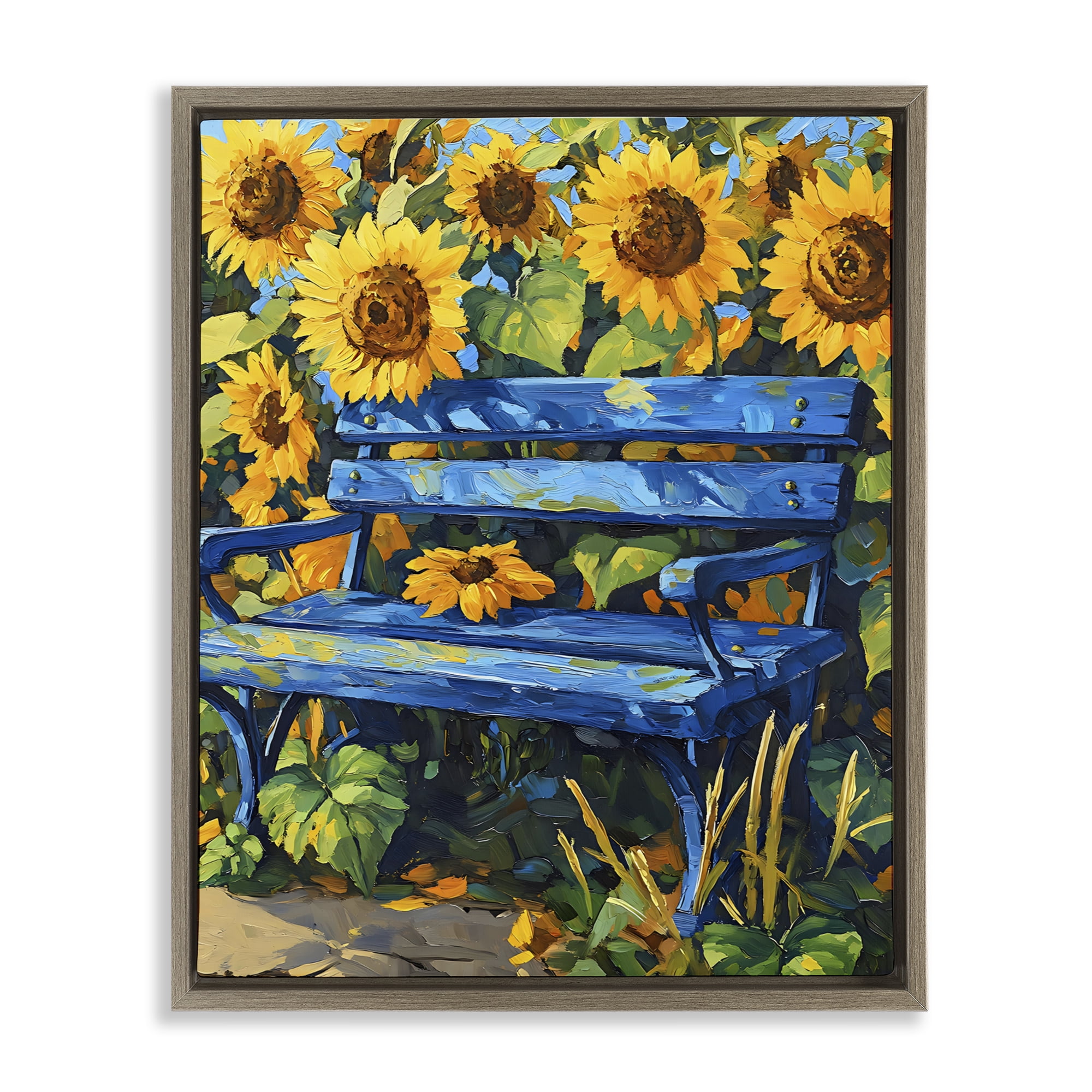 Stupell Industries Bench in Sunflower Field Brown Framed Floater Canvas Wall Art, design by Creative Studio