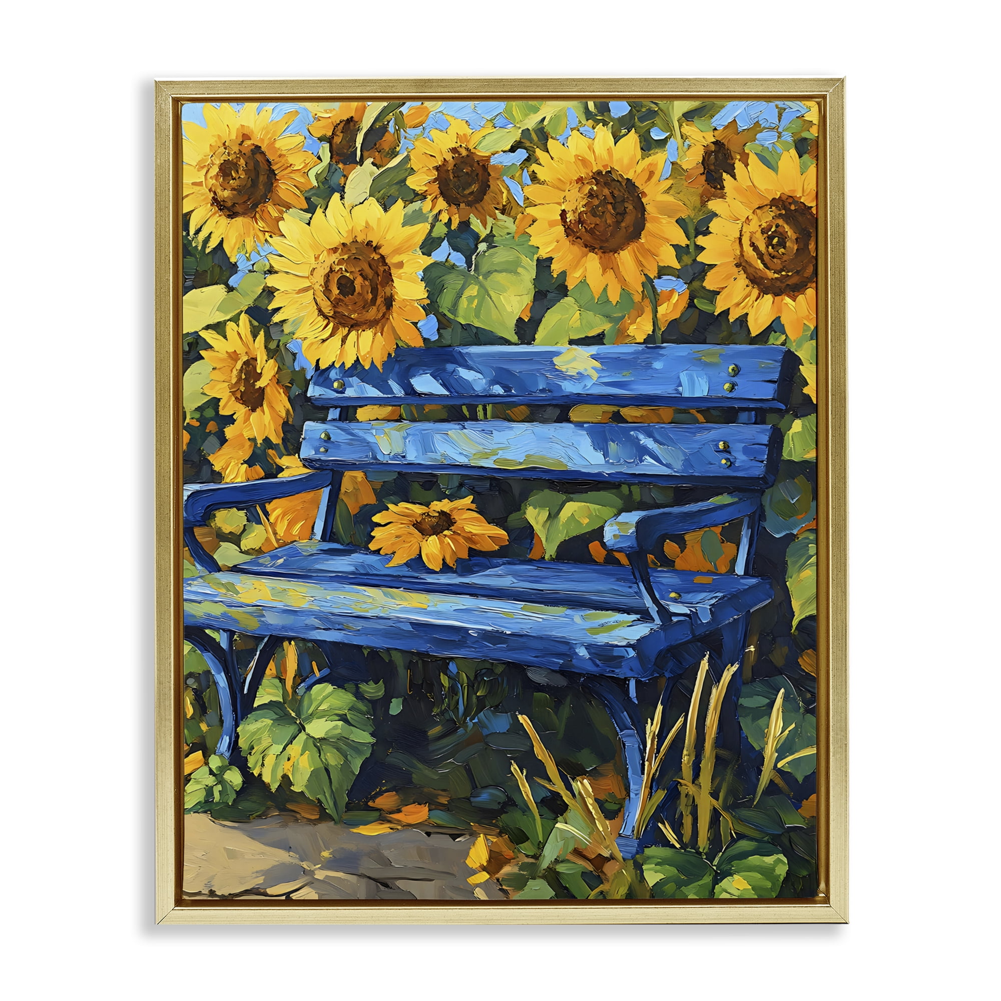 Stupell Industries Bench in Sunflower Field Gold Framed Floater Canvas Wall Art, design by Creative Studio