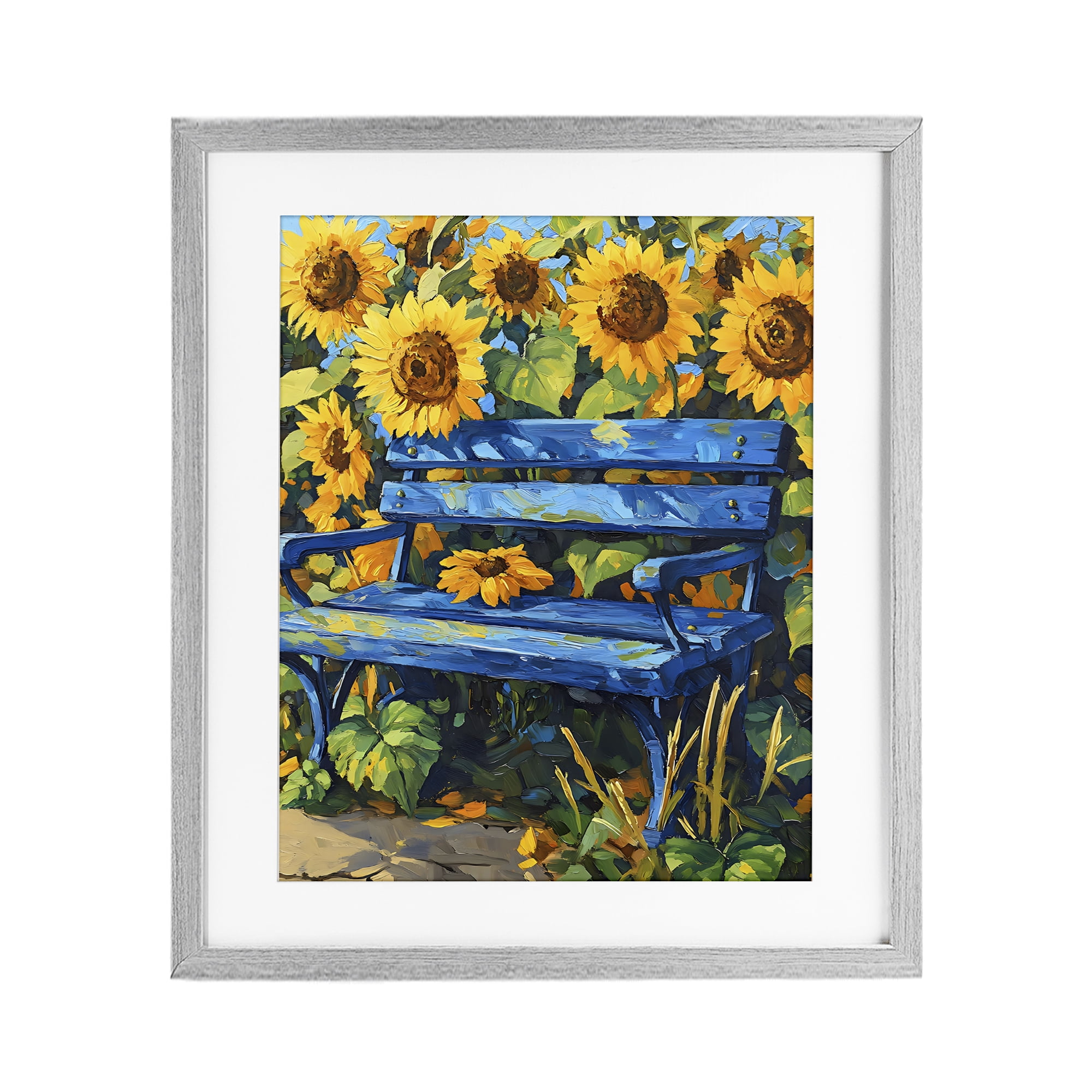 Stupell Industries Bench in Sunflower Field Gray Framed Print Under Glass, design by Creative Studio