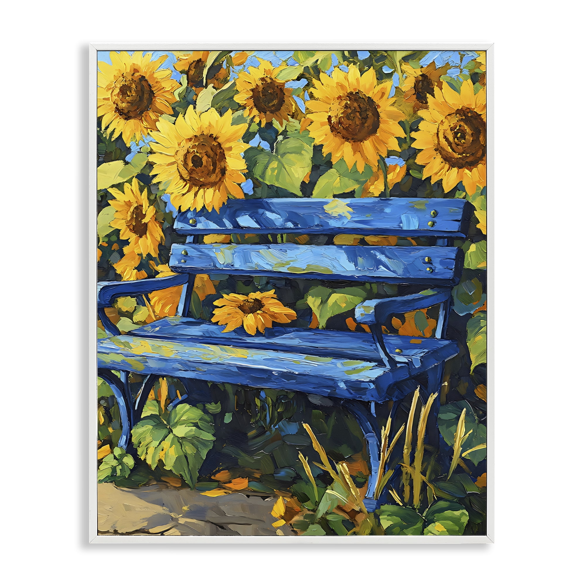 Stupell Industries Bench in Sunflower Field White Framed Giclee Art, design by Creative Studio