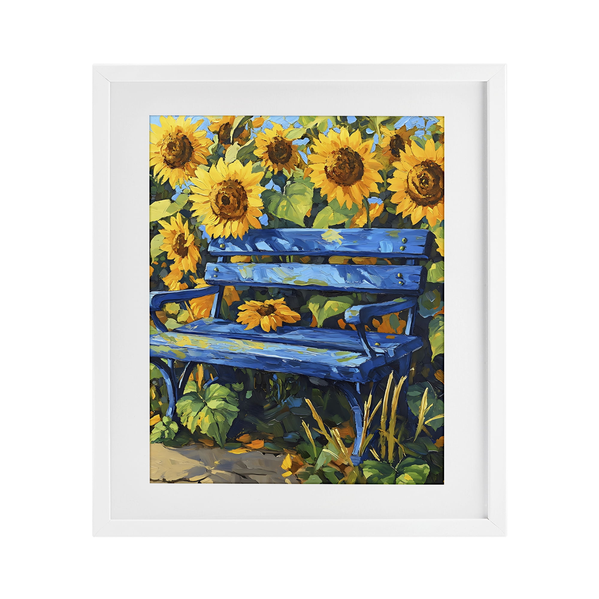 Stupell Industries Bench in Sunflower Field White Framed Print Under Glass, design by Creative Studio