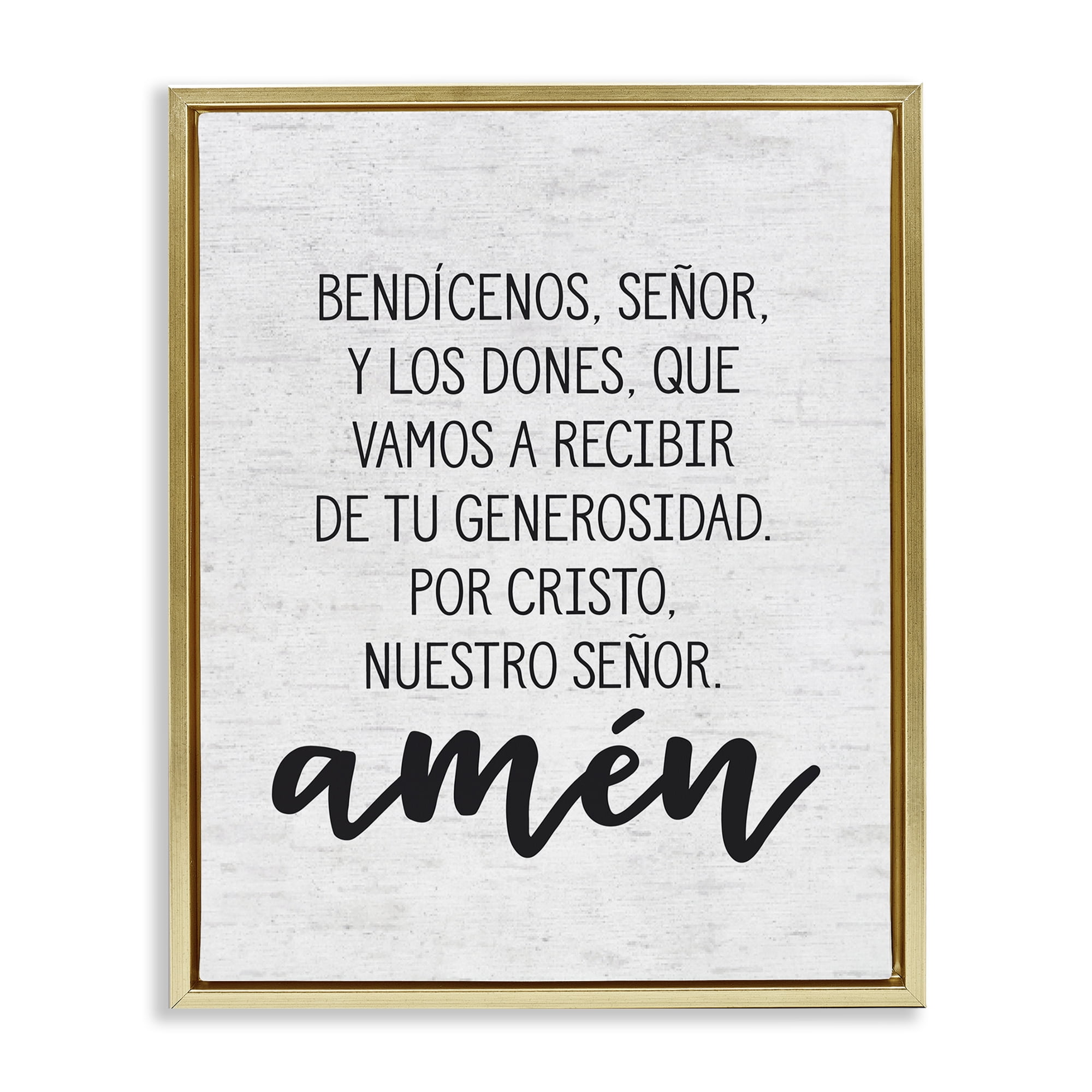 Stupell Industries Bendición de la Mesa Religious Quotes and Sayings Painting Gold Floater Framed Art Print Wall Art, 25 x 31