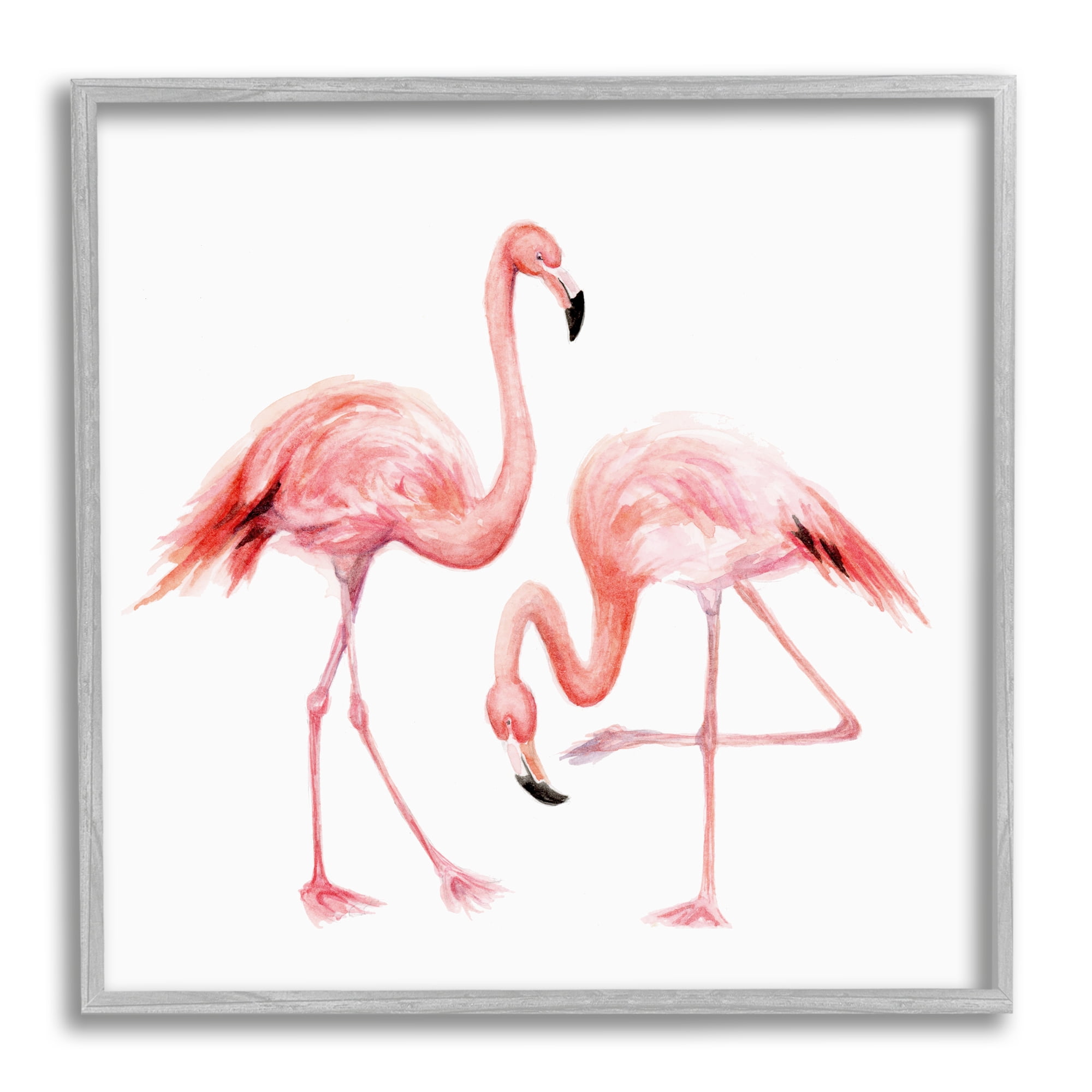 Stupell Industries Bending Knee Flamingo Watercolor Portrait Children's Nursery Animals Gray Framed Art Print Wall Art, 12x12, by Fox Hollow Studios
