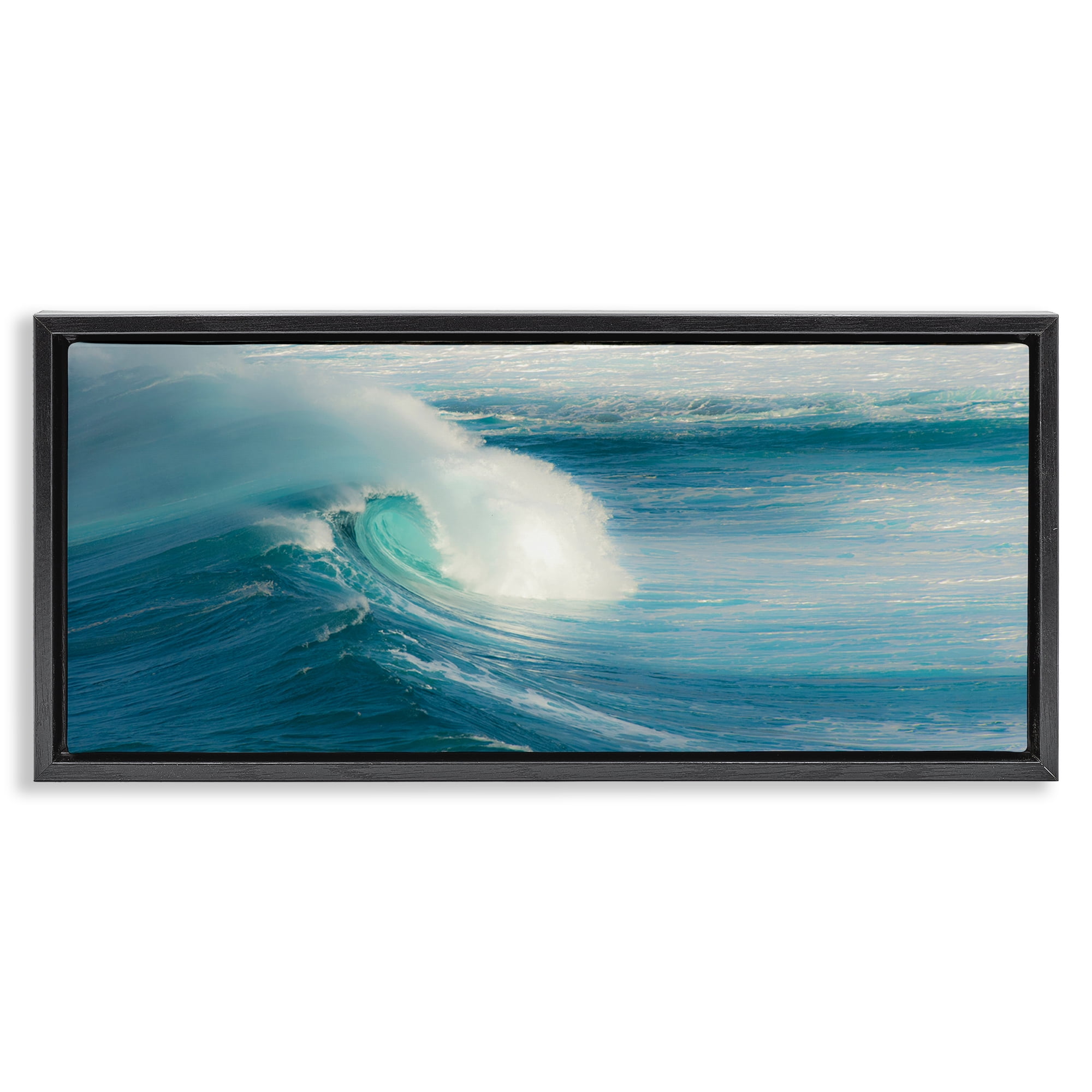 Stupell Industries Bending Ocean Wave Nautical & Beach Photography Black Floater Framed Canvas Art Print Wall Art, 25 x 11