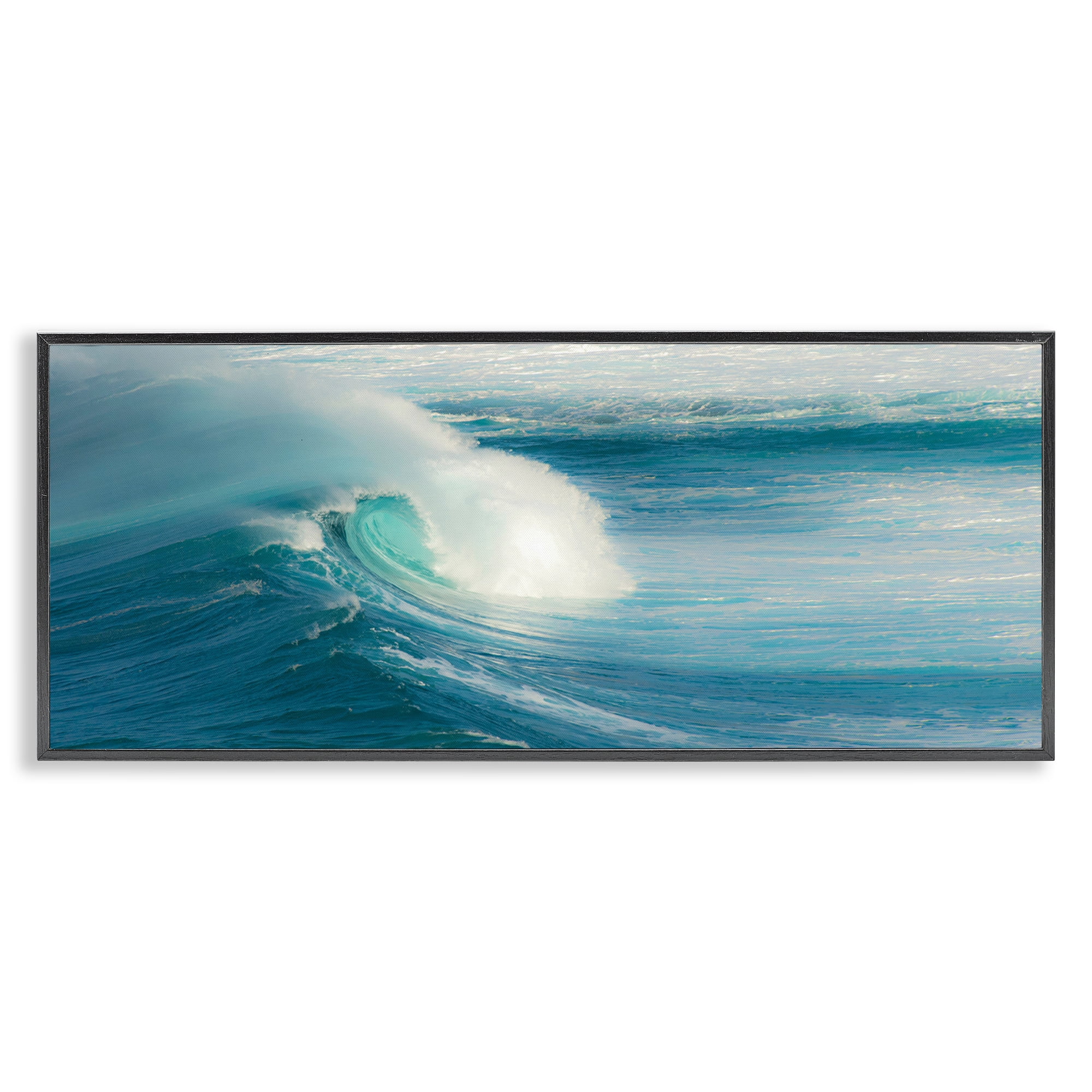 Stupell Industries Bending Ocean Wave Nautical & Beach Photography Black Framed Art Print Wall Art, 24 x 10