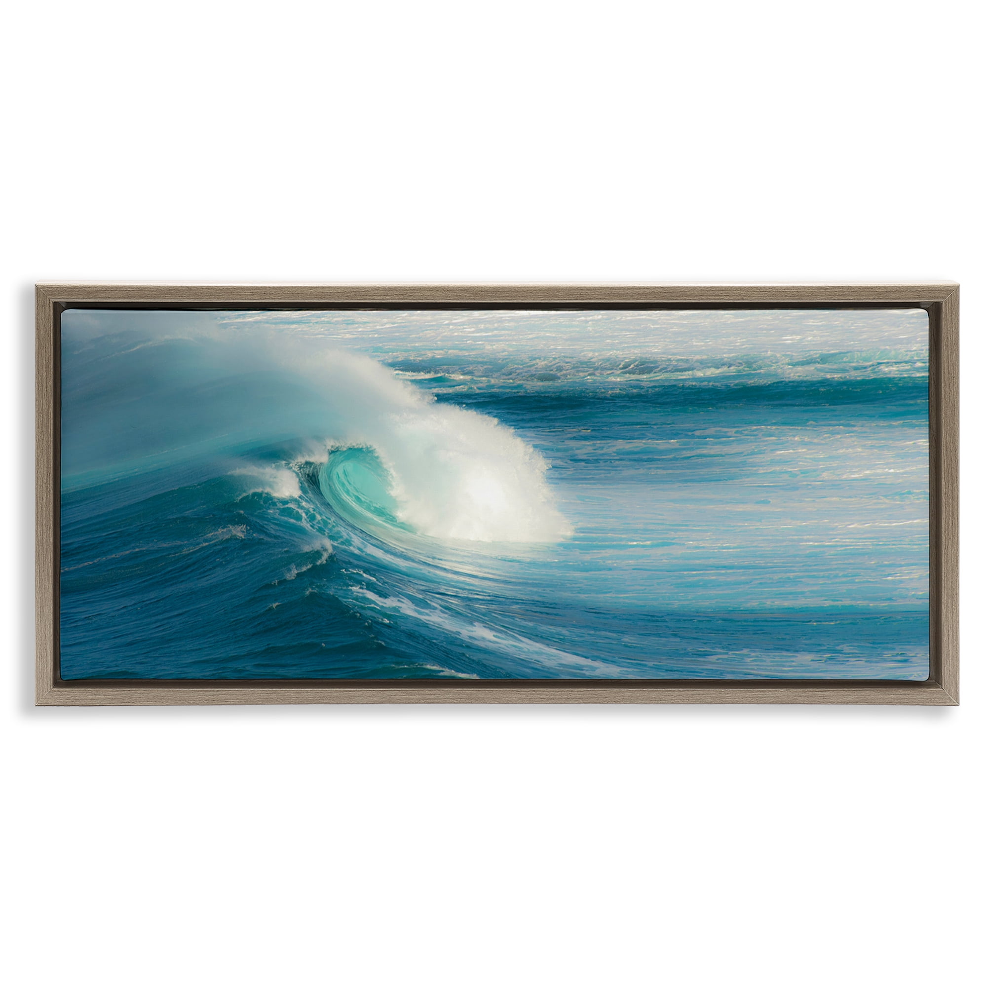 Stupell Industries Bending Ocean Wave Nautical & Beach Photography Brown Floater Framed Canvas Art Print Wall Art, 31 x 14