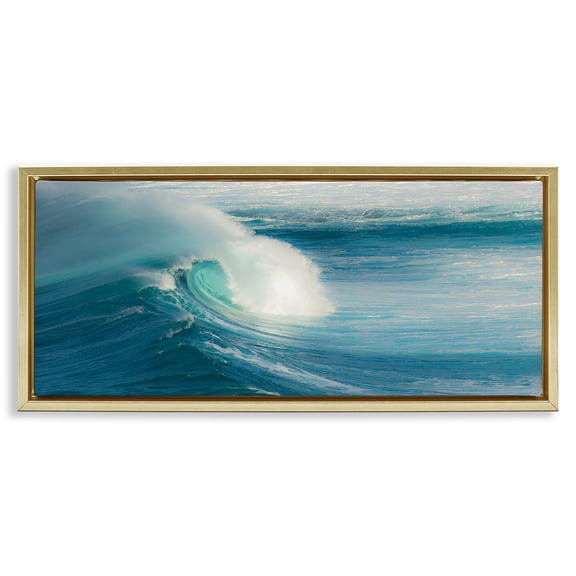 Stupell Industries Bending Ocean Wave Nautical & Beach Photography Gold Floater Framed Canvas Art Print Wall Art, 31 x 14