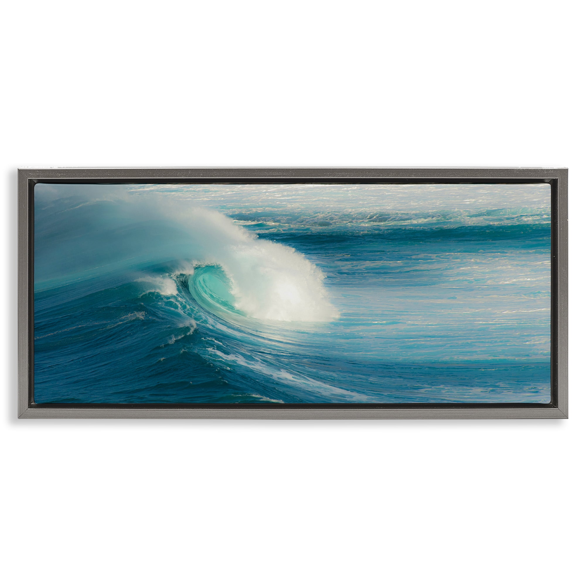 Stupell Industries Bending Ocean Wave Nautical & Beach Photography Gray Floater Framed Canvas Art Print Wall Art, 31 x 14