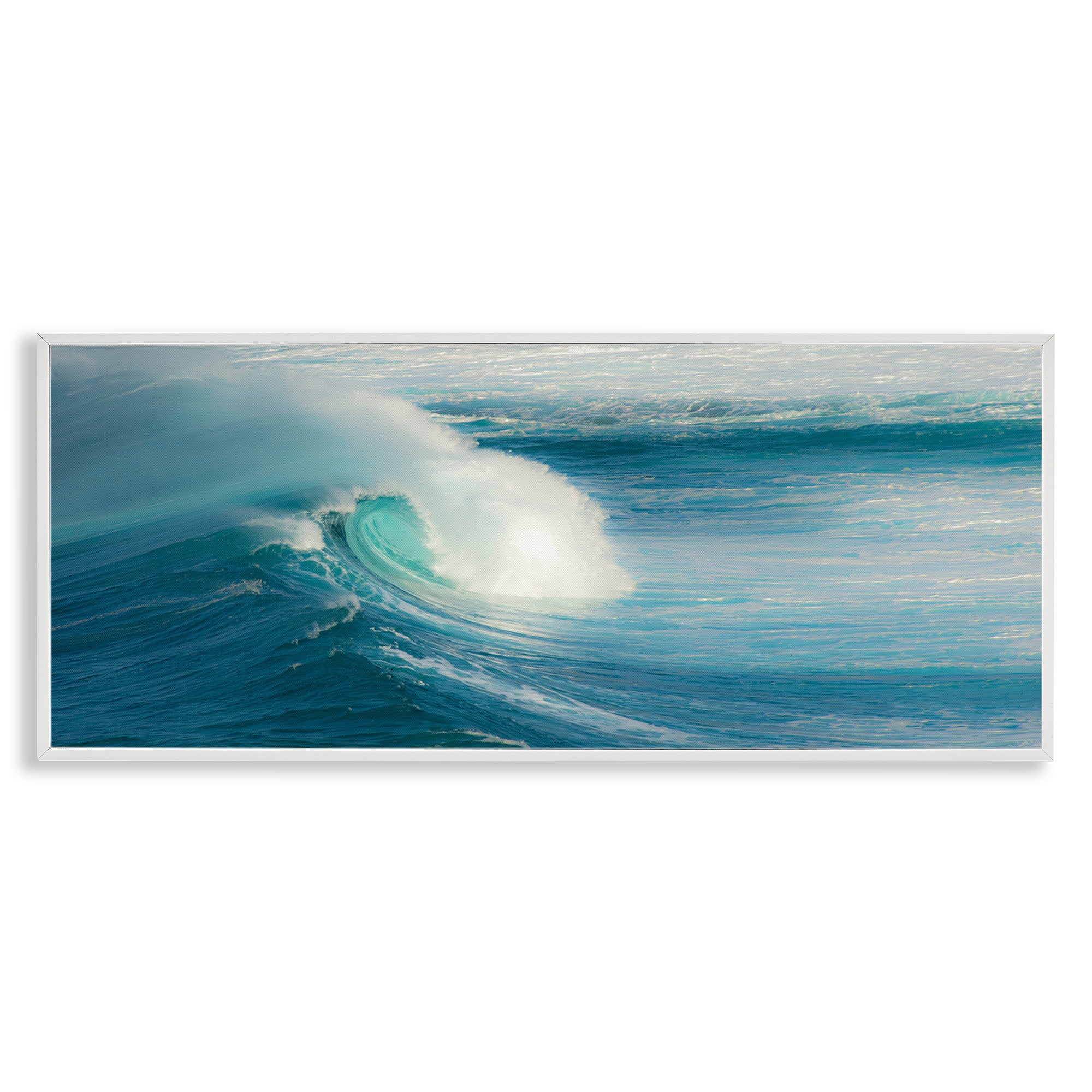 Stupell Industries Bending Ocean Wave Nautical & Beach Photography White Framed Art Print Wall Art, 30 x 13