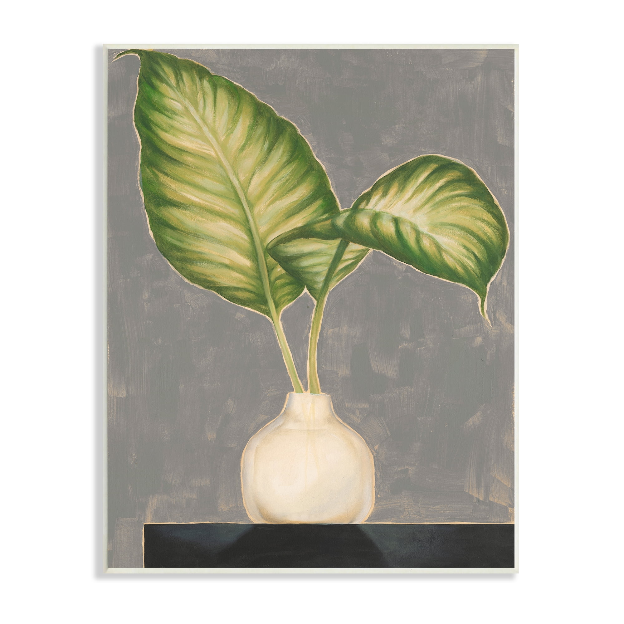 Contemporary Green Tropical Plant Leaves in White Jar Wall Art