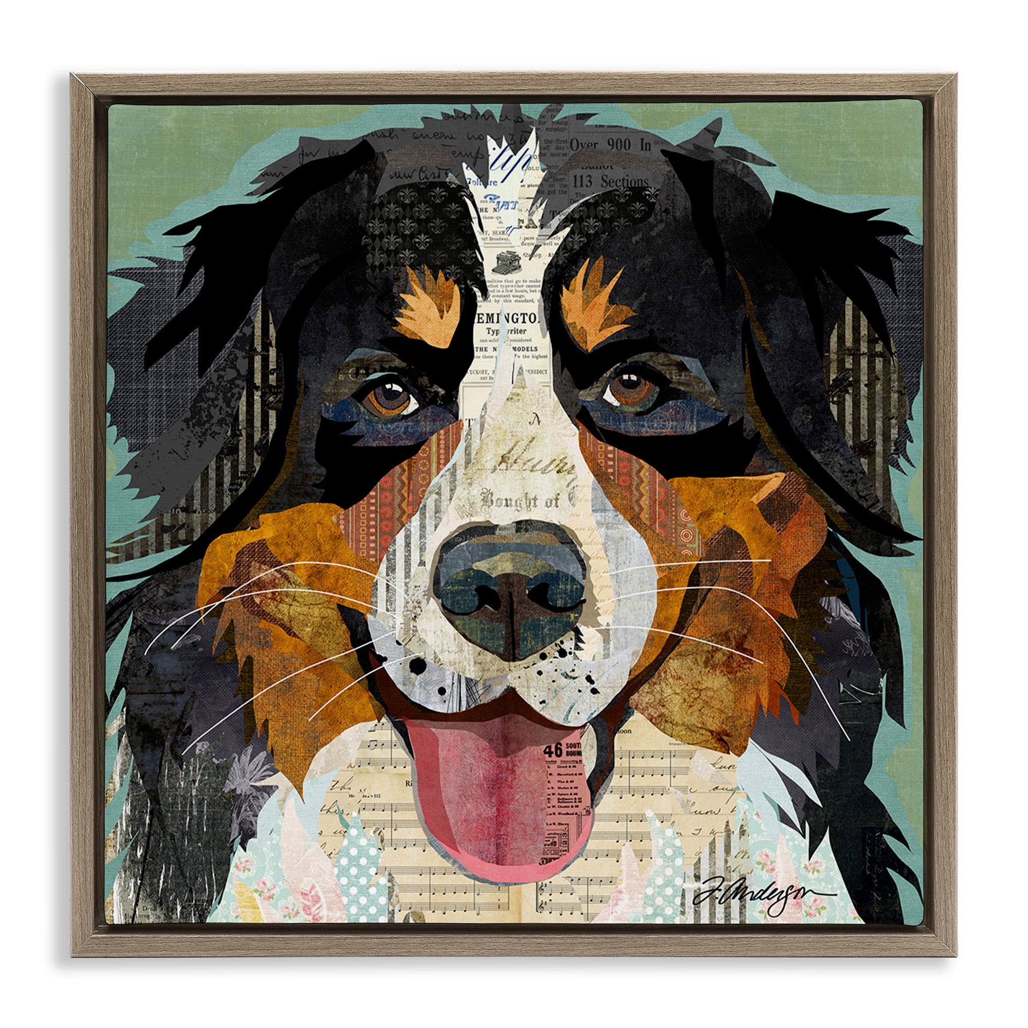 Stupell Industries Bernese Mountain Dog Collage Animals & Insects Painting Brown Floater Framed Canvas Art Print Wall Art, 25 x 25