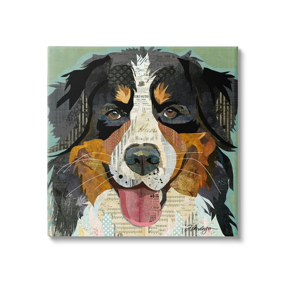 Stupell Industries Bernese Mountain Dog Portrait Layered Ephemera Collage Graphic Art Gallery Wrapped Canvas Print Wall Art, Design by Traci Anderson