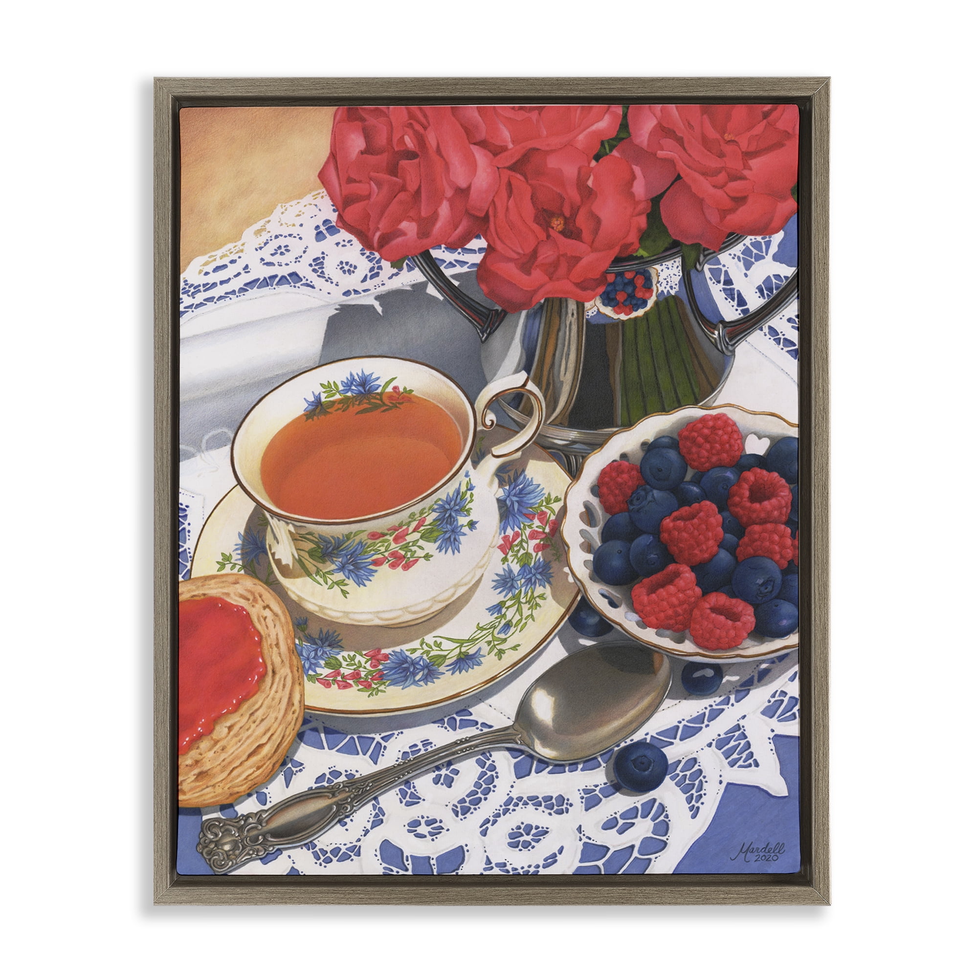 Stupell Industries Berries & Tea Party Food & Beverage Painting Brown Floater Framed Art Print Wall Art, 25 x 31