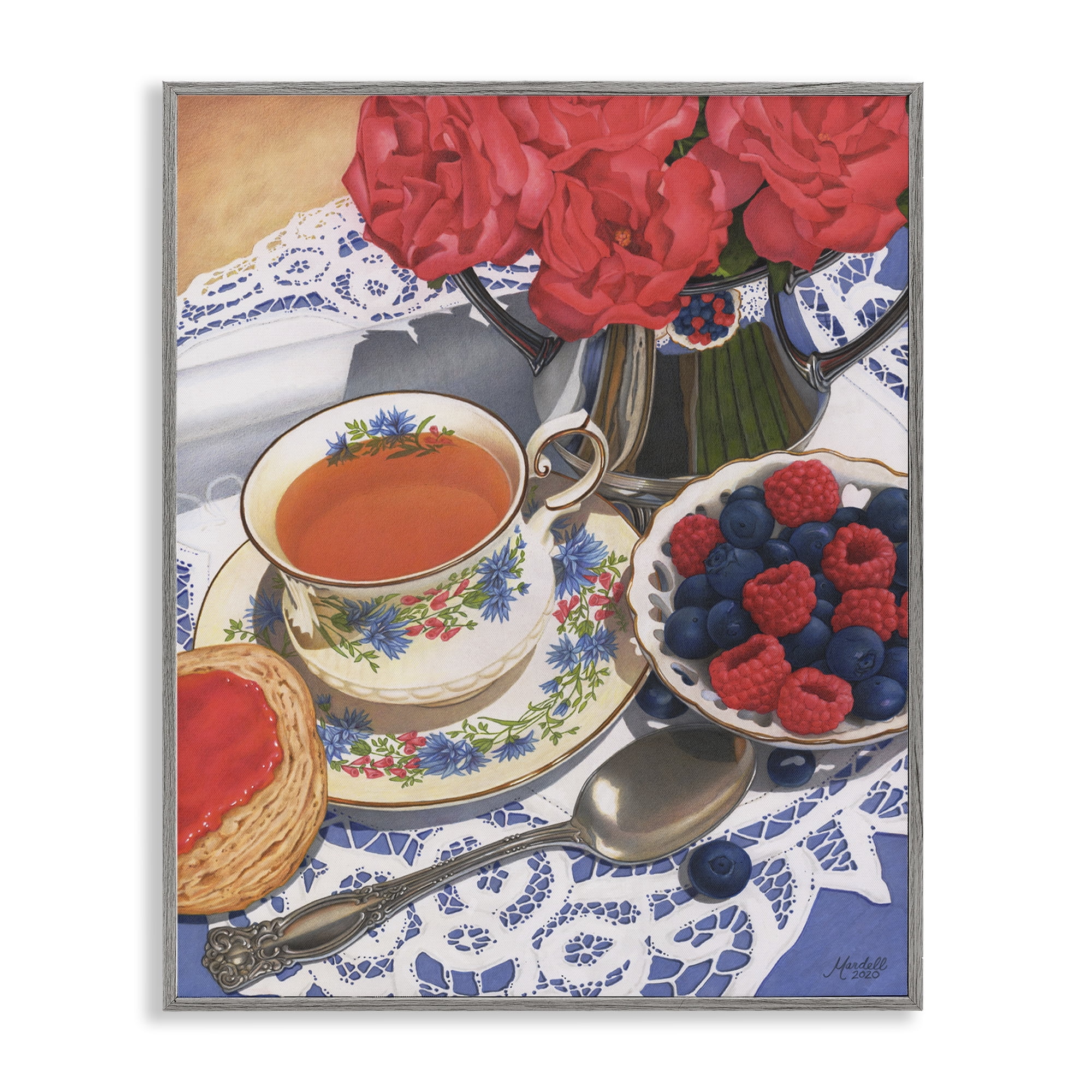 Stupell Industries Berries & Tea Party Food & Beverage Painting Gray Framed Art Print Wall Art, 16 x 20