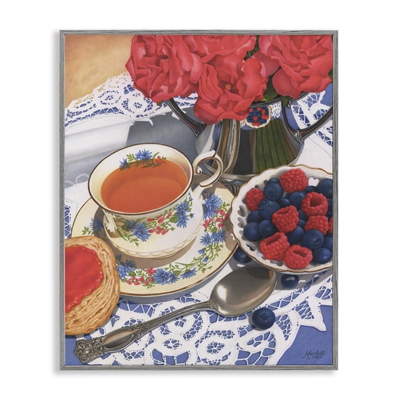 Stupell Industries Berries & Tea Party Food & Beverage Painting Gray Framed Art Print Wall Art, 16 x 20