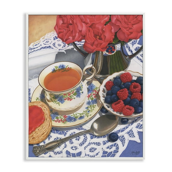 Stupell Industries Berries & Tea Party Food & Beverage Painting White Framed Art Print Wall Art, 11 x 14