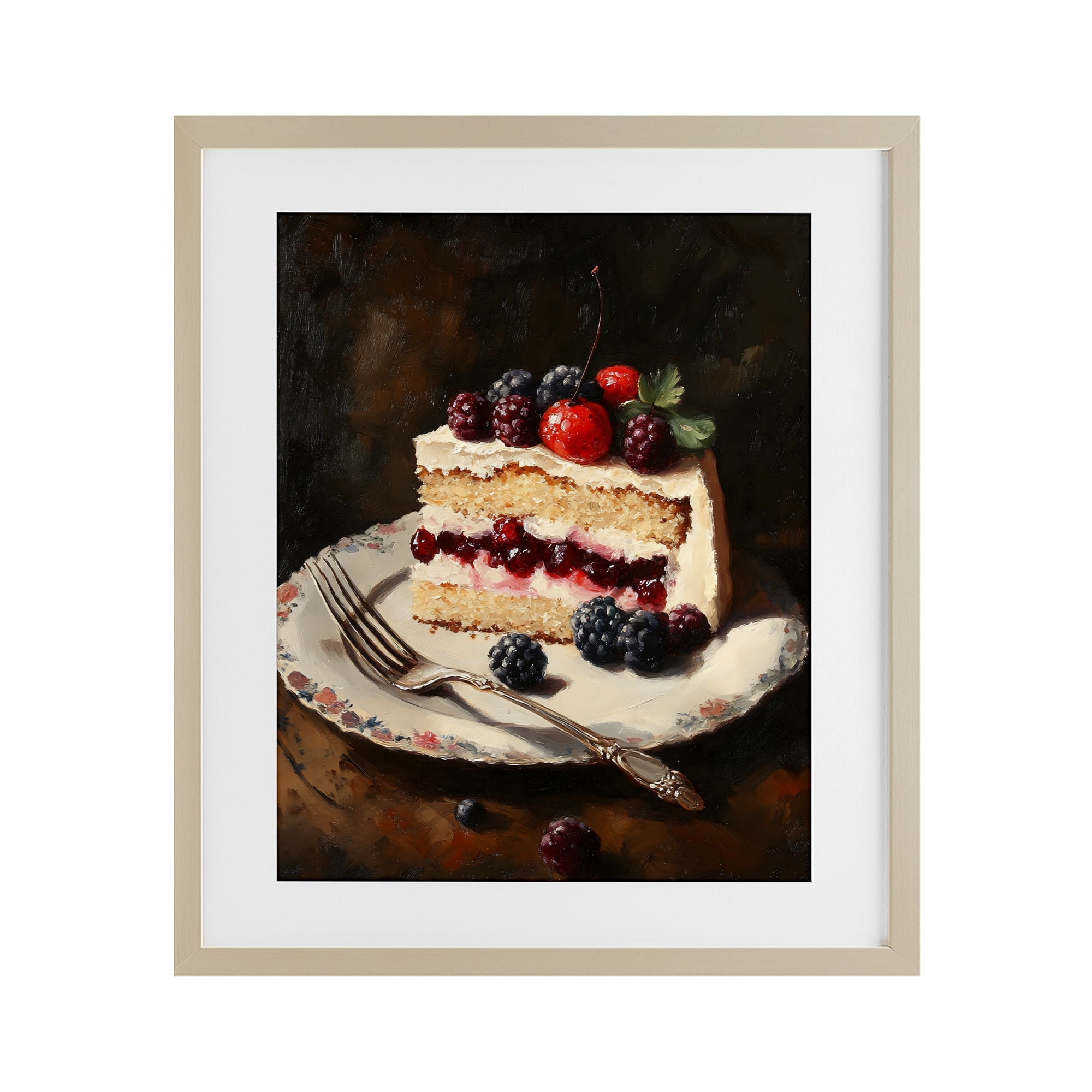 Stupell Industries Berry Topped Cake Slice Birch Framed Print Under Glass, design by Franklyn Gregory