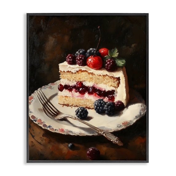 Stupell Industries French Country Berry Topped Cake Slice Black Framed Giclee Art, 16 x 20, by Franklyn Gregory