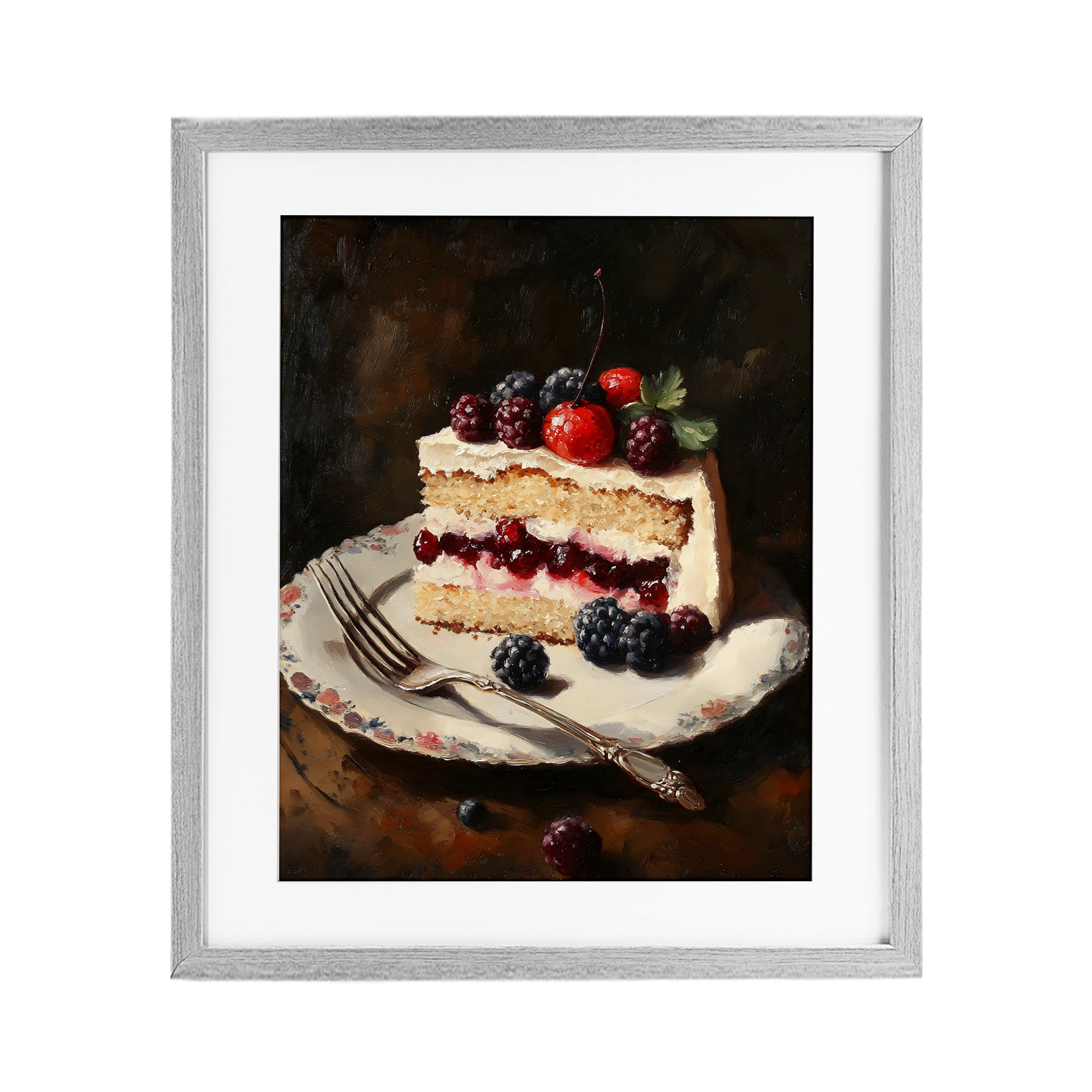 Stupell Industries Berry Topped Cake Slice Gray Framed Print Under Glass, design by Franklyn Gregory