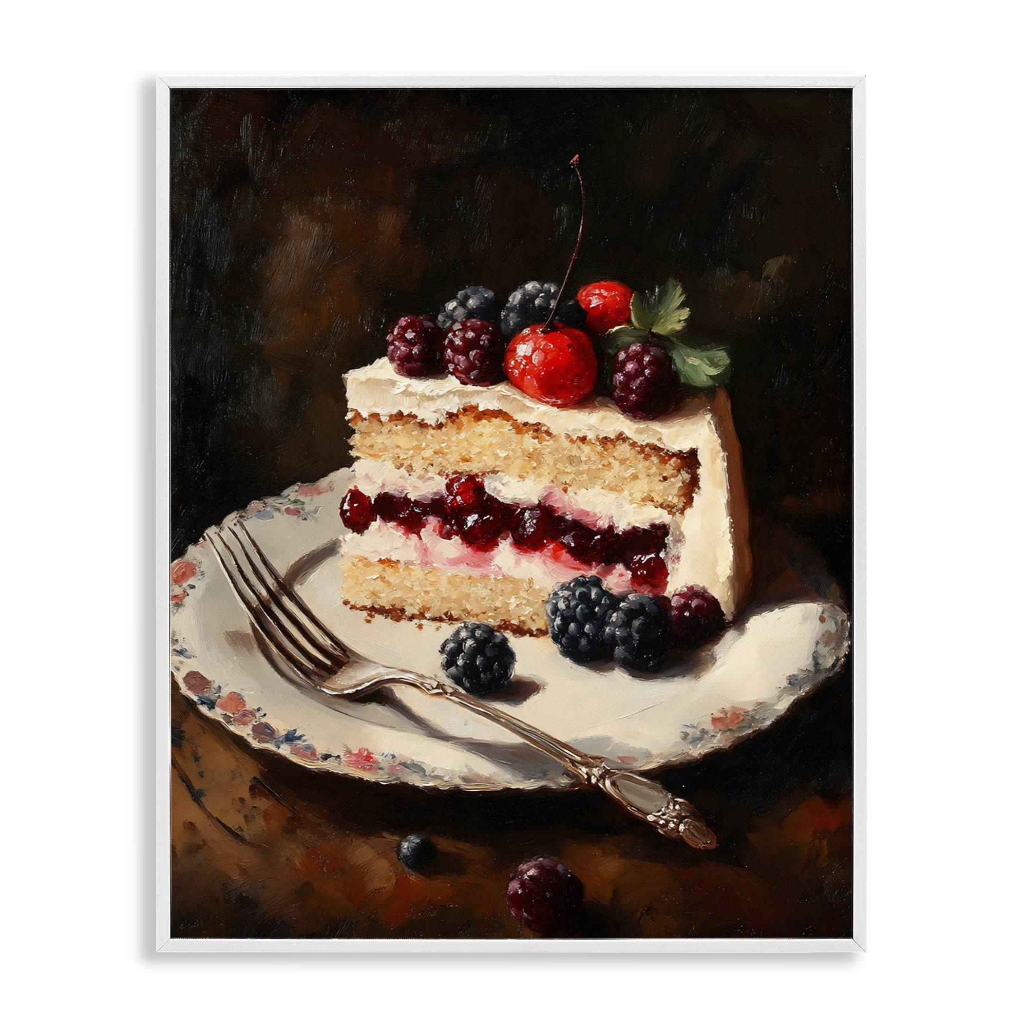 Stupell Industries Berry Topped Cake Slice White Framed Giclee Art, design by Franklyn Gregory