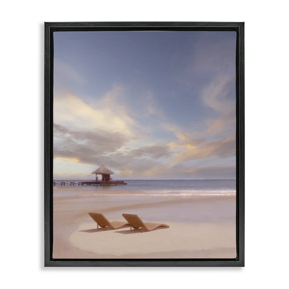 Stupell Industries Beside The Sea View Landscape Painting Black Floater Framed Canvas Art Print Wall Art, 17 x 21