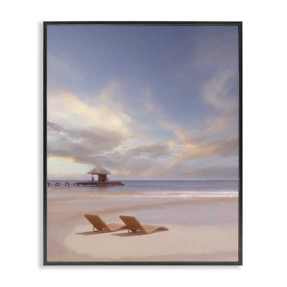 Stupell Industries Beside The Sea View Landscape Painting Black Framed Art Print Wall Art, 11 x 14