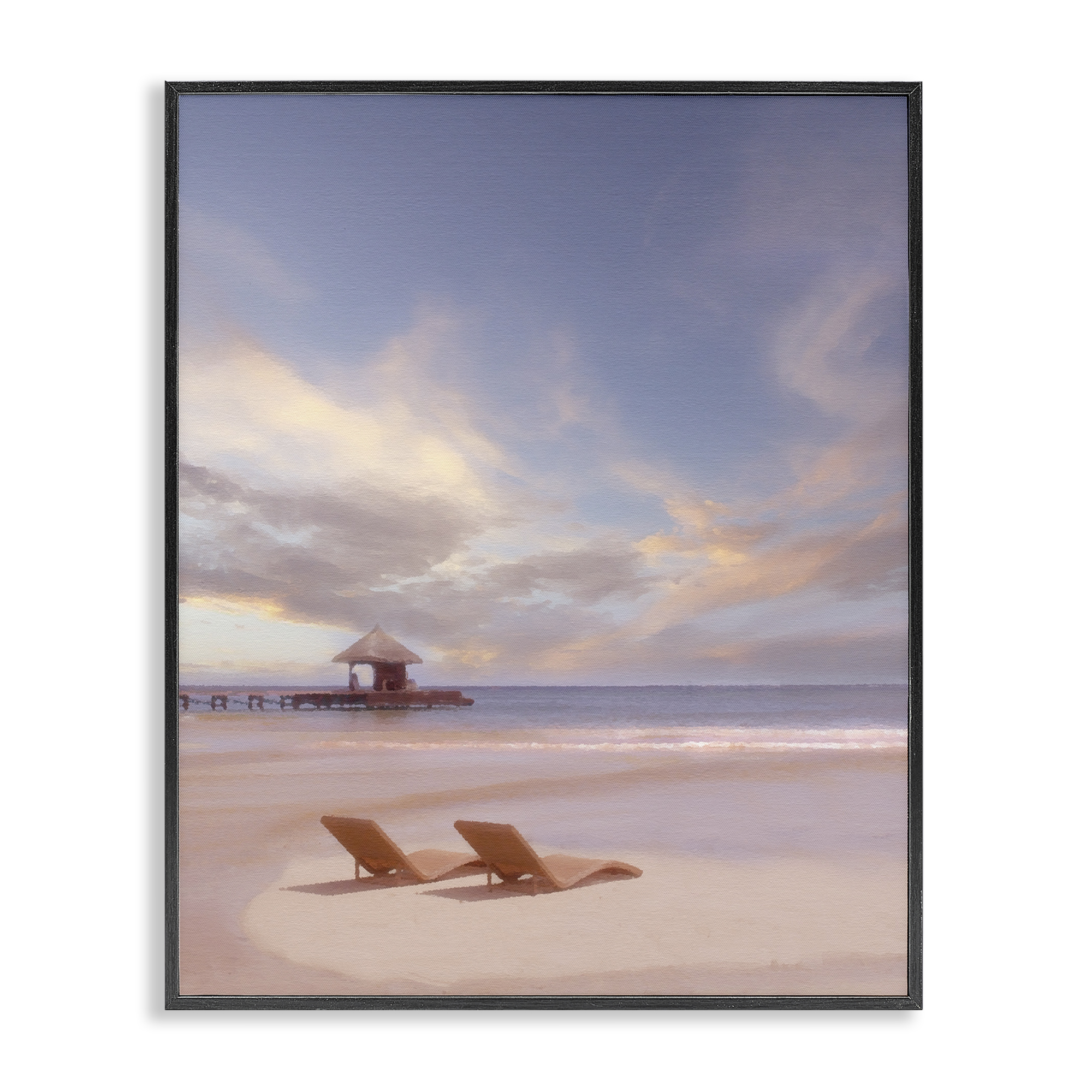 Stupell Industries Beside The Sea View Landscape Painting Black Framed Art Print Wall Art, 24 x 30