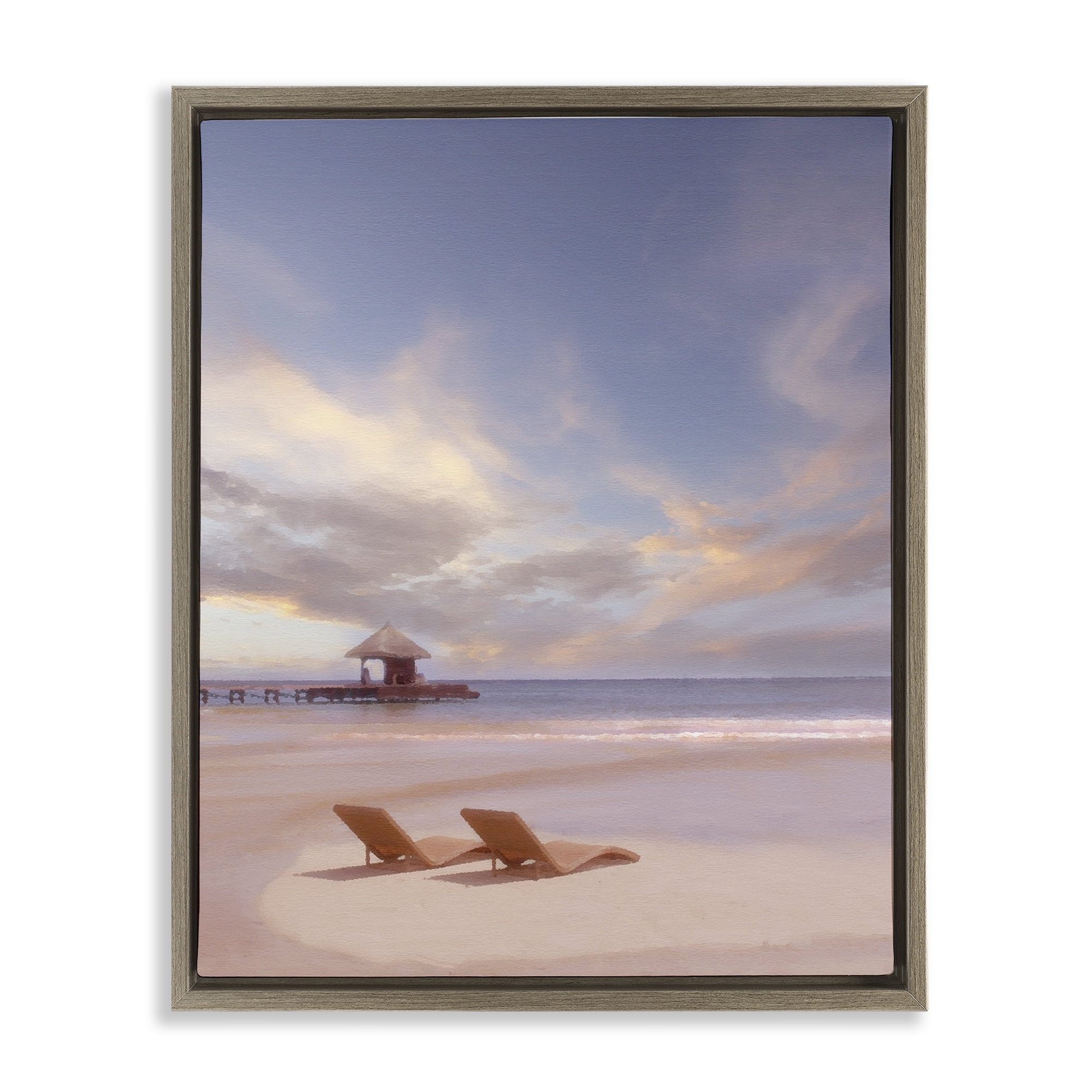 Stupell Industries Beside The Sea View Landscape Painting Brown Floater Framed Canvas Art Print Wall Art, 17 x 21