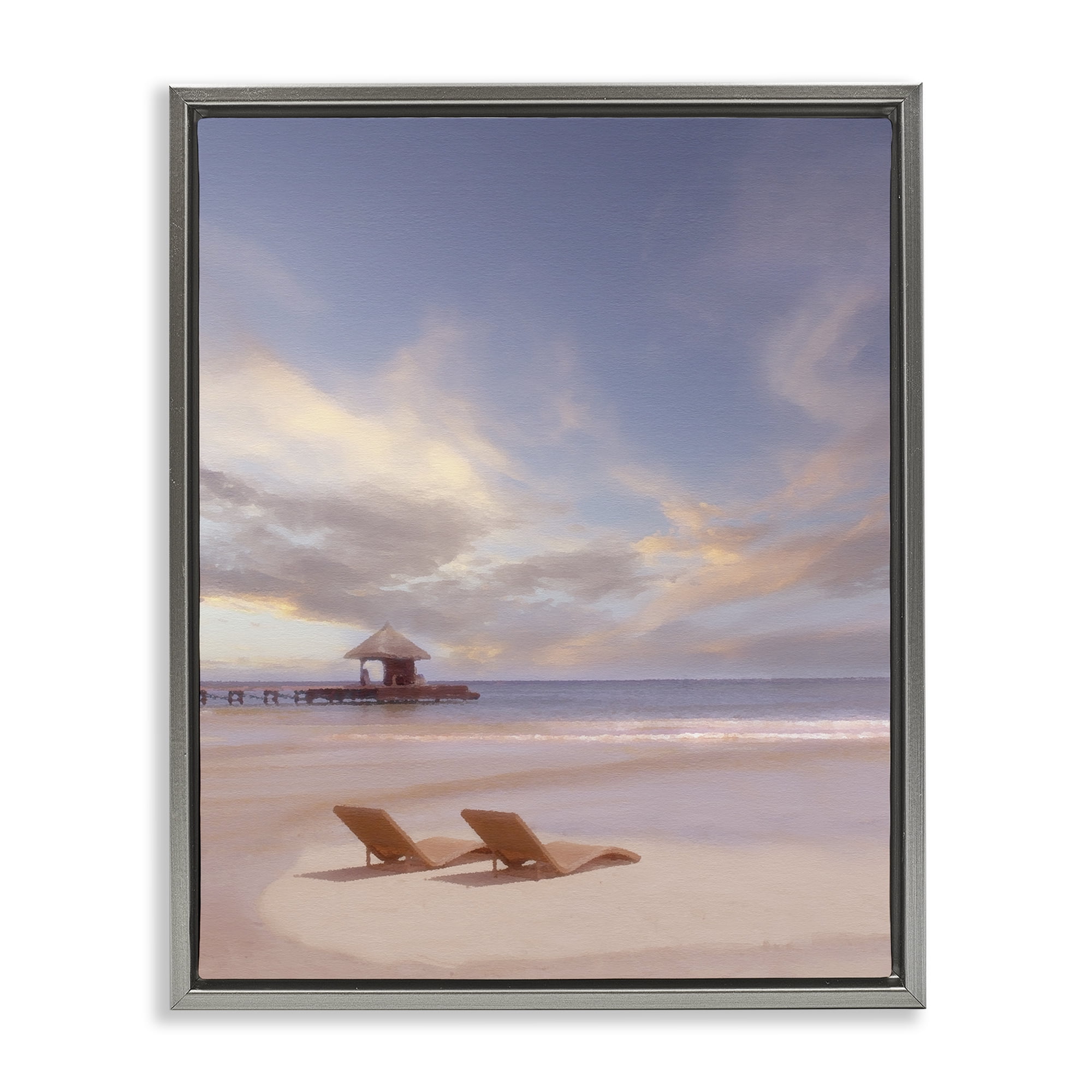 Stupell Industries Beside The Sea View Landscape Painting Gray Floater Framed Canvas Art Print Wall Art, 25 x 31