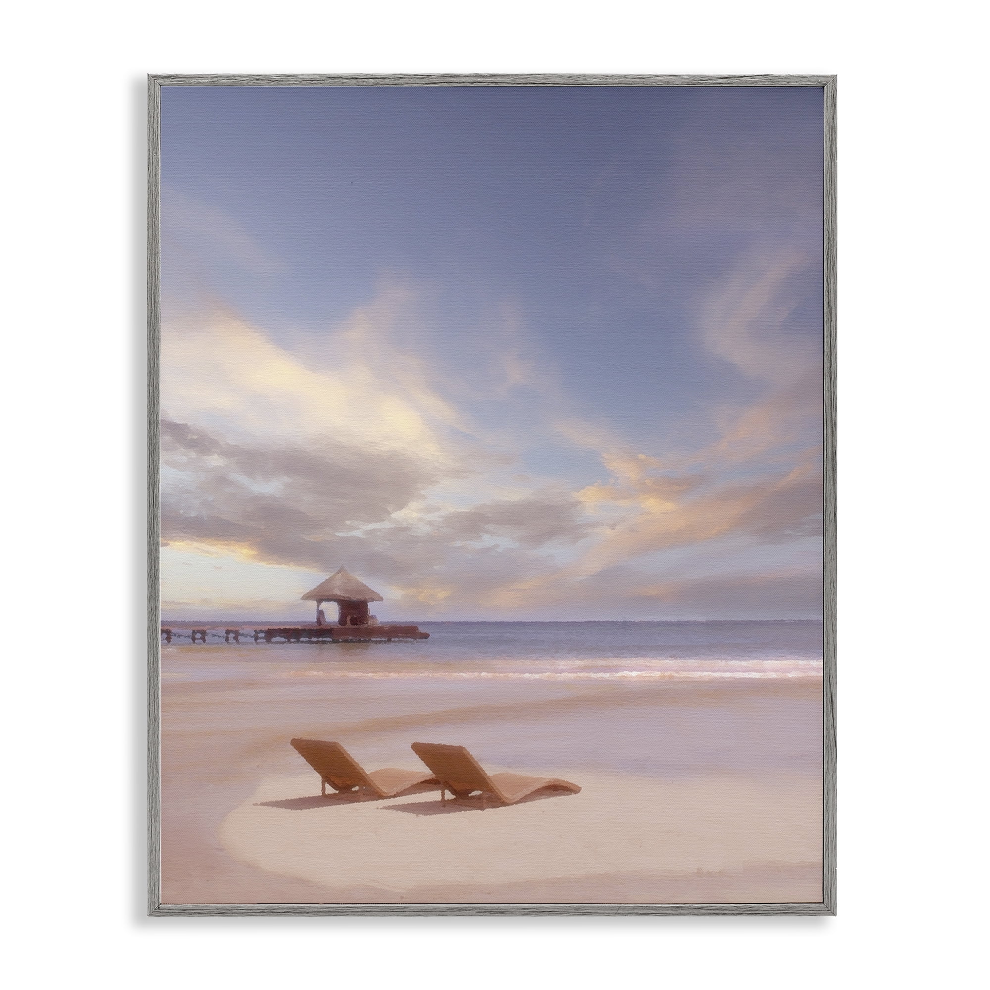Stupell Industries Beside The Sea View Landscape Painting Gray Framed Art Print Wall Art, 11 x 14