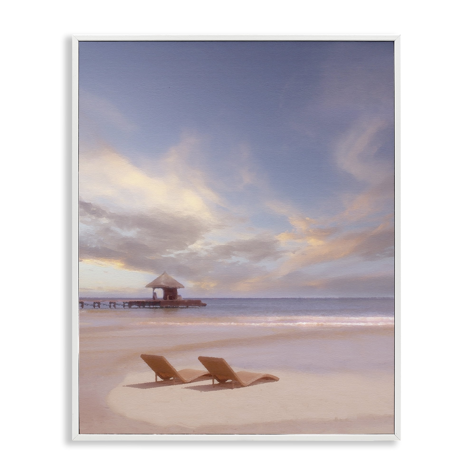 Stupell Industries Beside The Sea View Landscape Painting White Framed Art Print Wall Art, 24 x 30