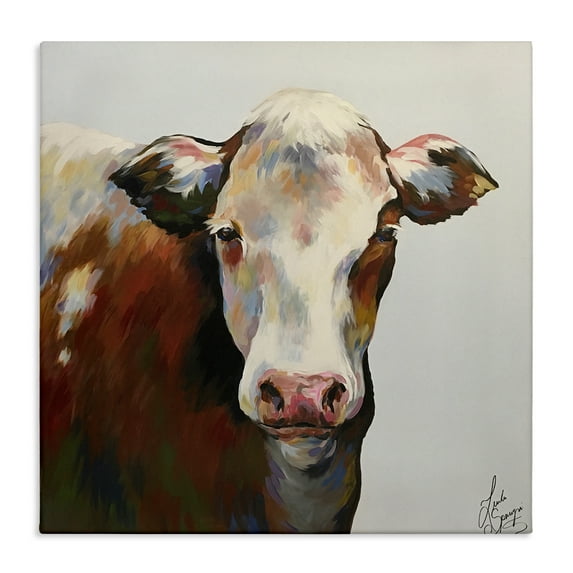 Stupell Industries Bessie Modern Cow Portrait Animals Painting Wrapped Canvas Canvas Art Print Wall Art, 24 x 24