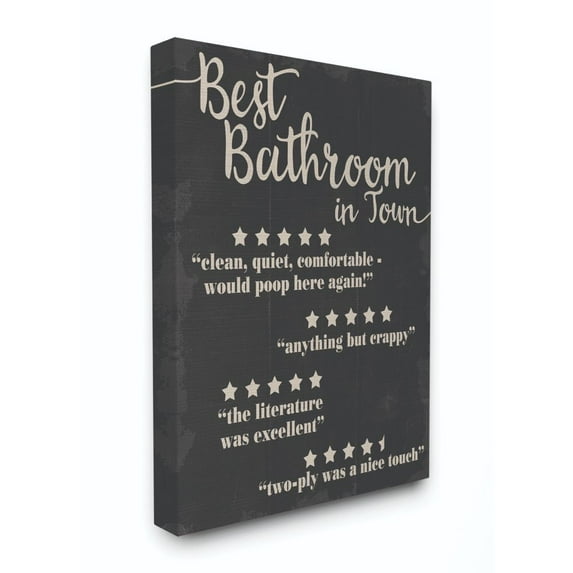 Stupell Industries Best Bathroom Five Star Black Funny Word Design Canvas Wall Art by Daphne Polselli