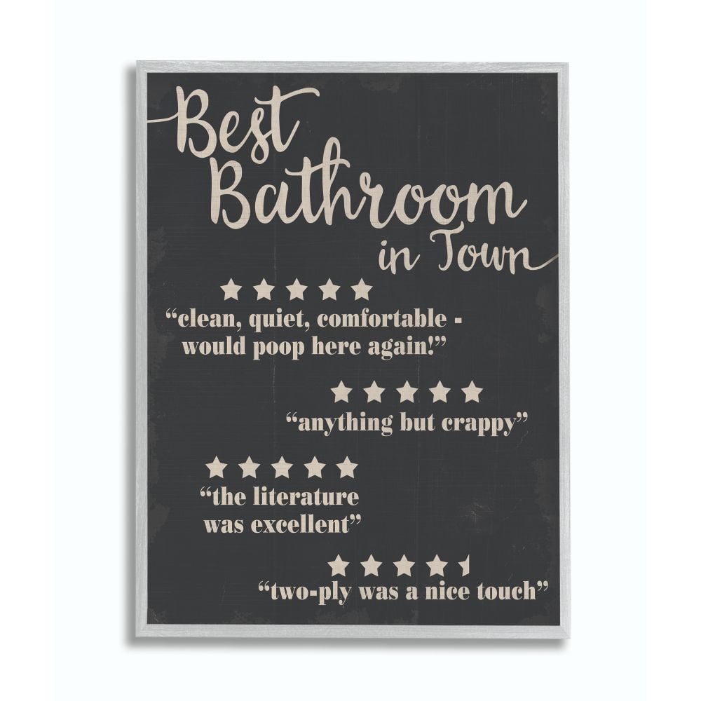 Stupell Industries Best Bathroom Five Star Black Funny Word Design Framed Wall Art by Daphne Polselli